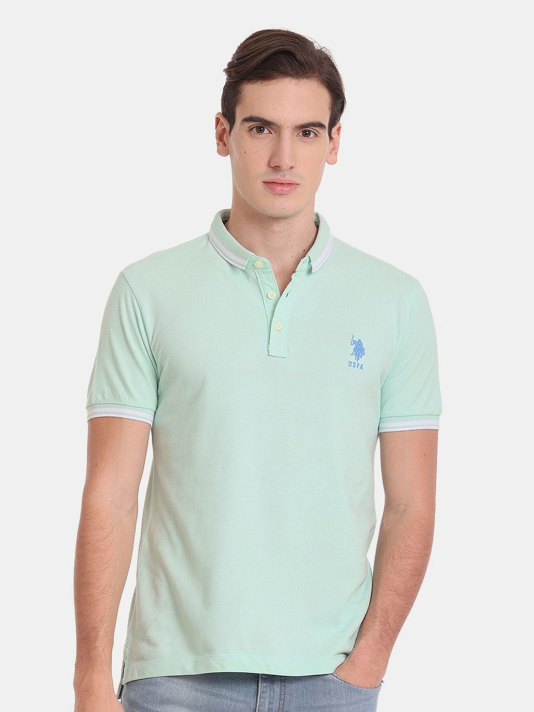 U.S. Polo Assn. Men Polo Collar Slim Fit Cotton T-shirt