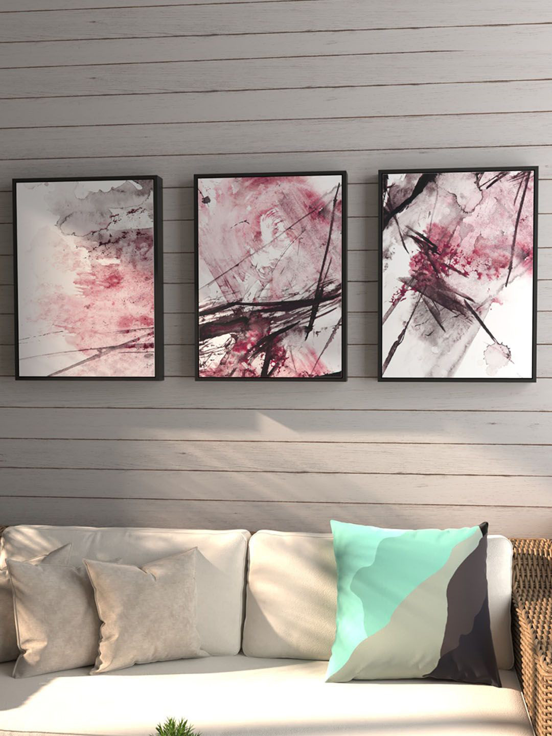 Art Street White and Pink Set Of 3 Sketch Pen Marks Wall Art