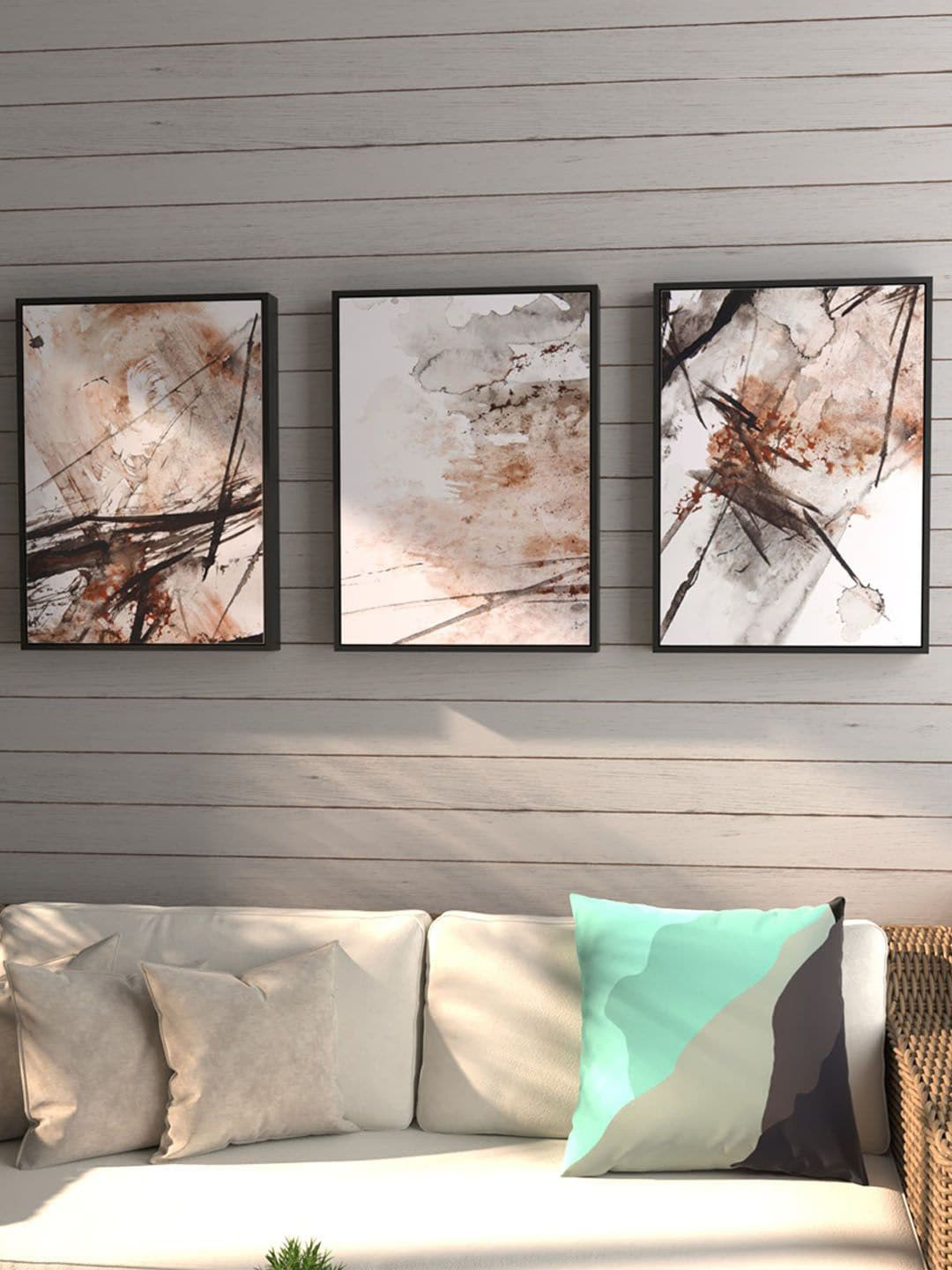 Art Street Brush Stoke Canvas 3 Piece Wall Rectangle Paintings Wall Art - 13 x 17In