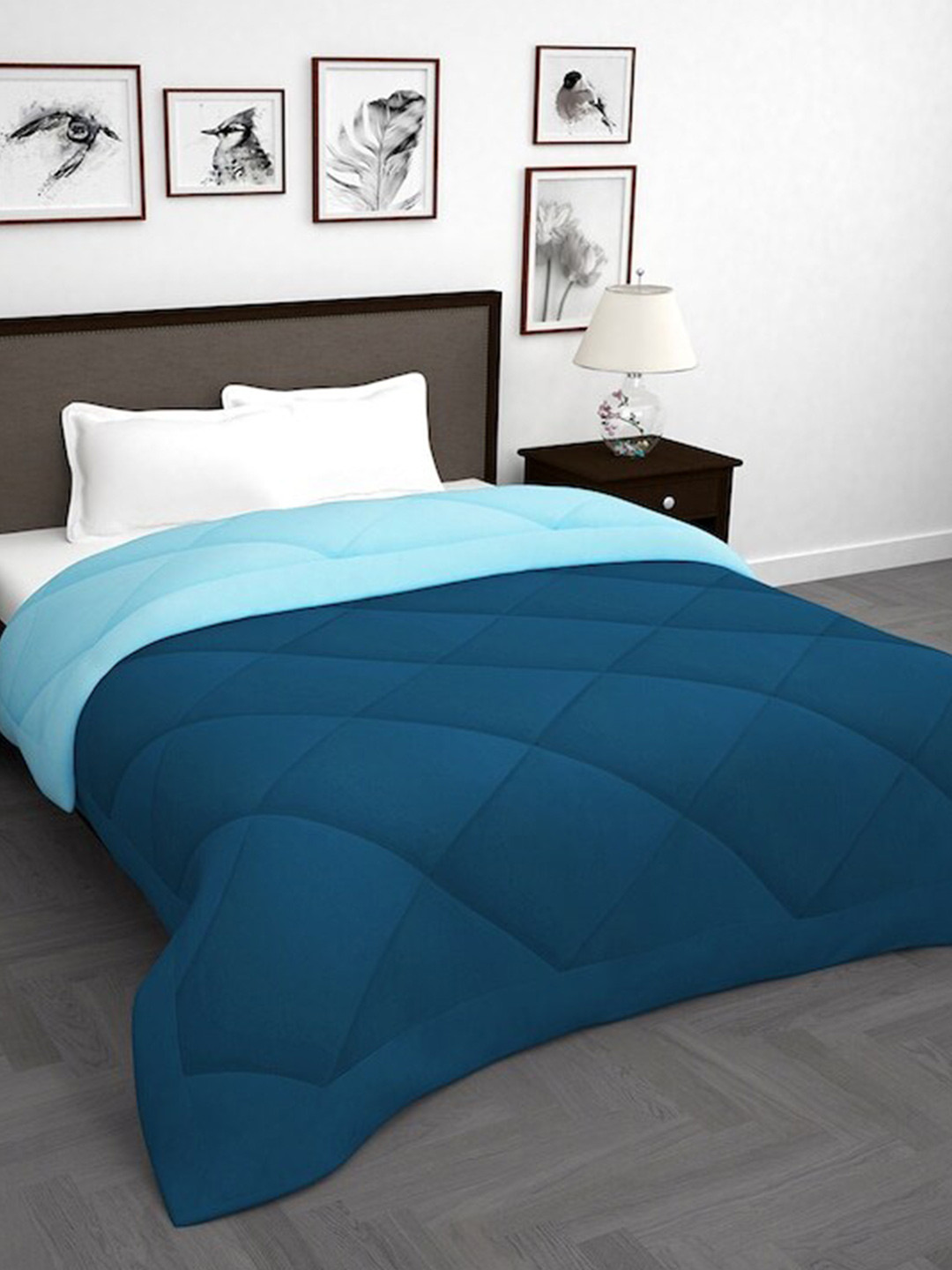 Hammer Home Navy Blue & Blue Microfiber AC Room 210 GSM Reversible Double Bed Comforter
