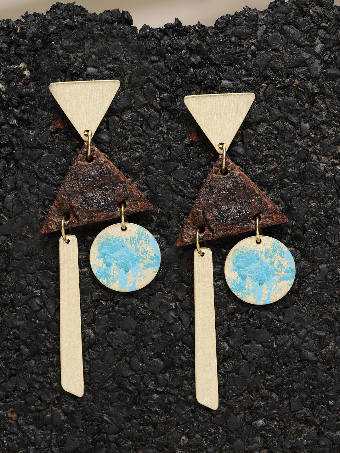 VOGUE PANASH Gold-Plated Handcrafted Wooden Drop Earrings