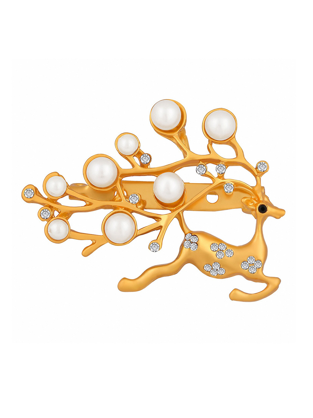 Mahi Women Running Deer Shaped Stone-Studded Brooch Lapel Pin