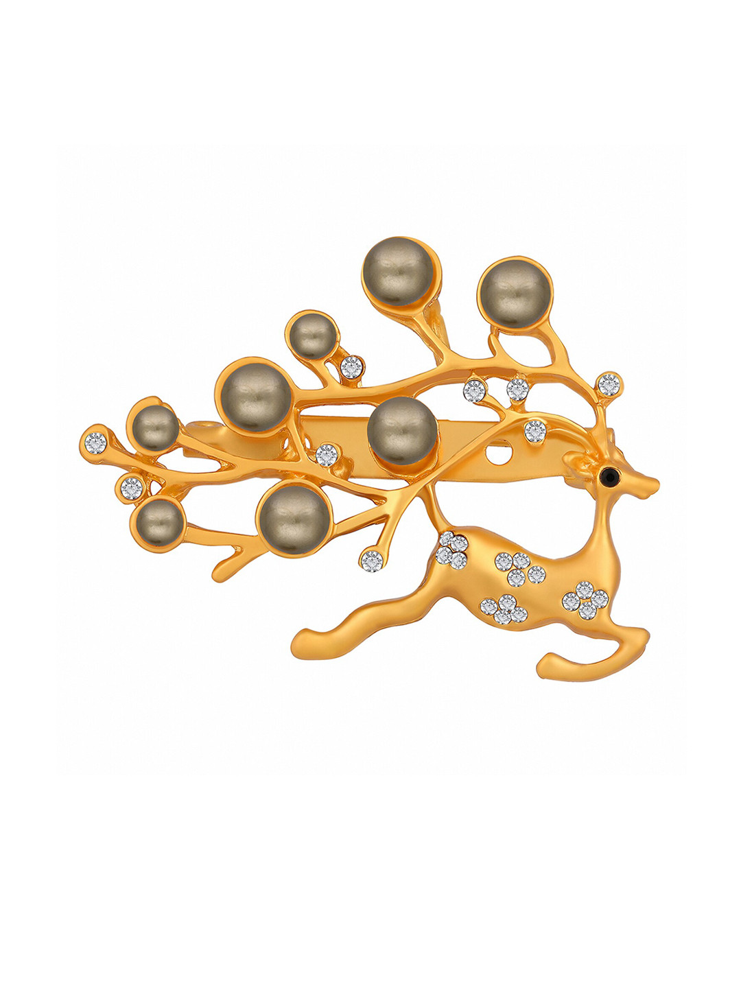 Mahi Women Stone-Studded Running Deer Shaped Lapel Pin