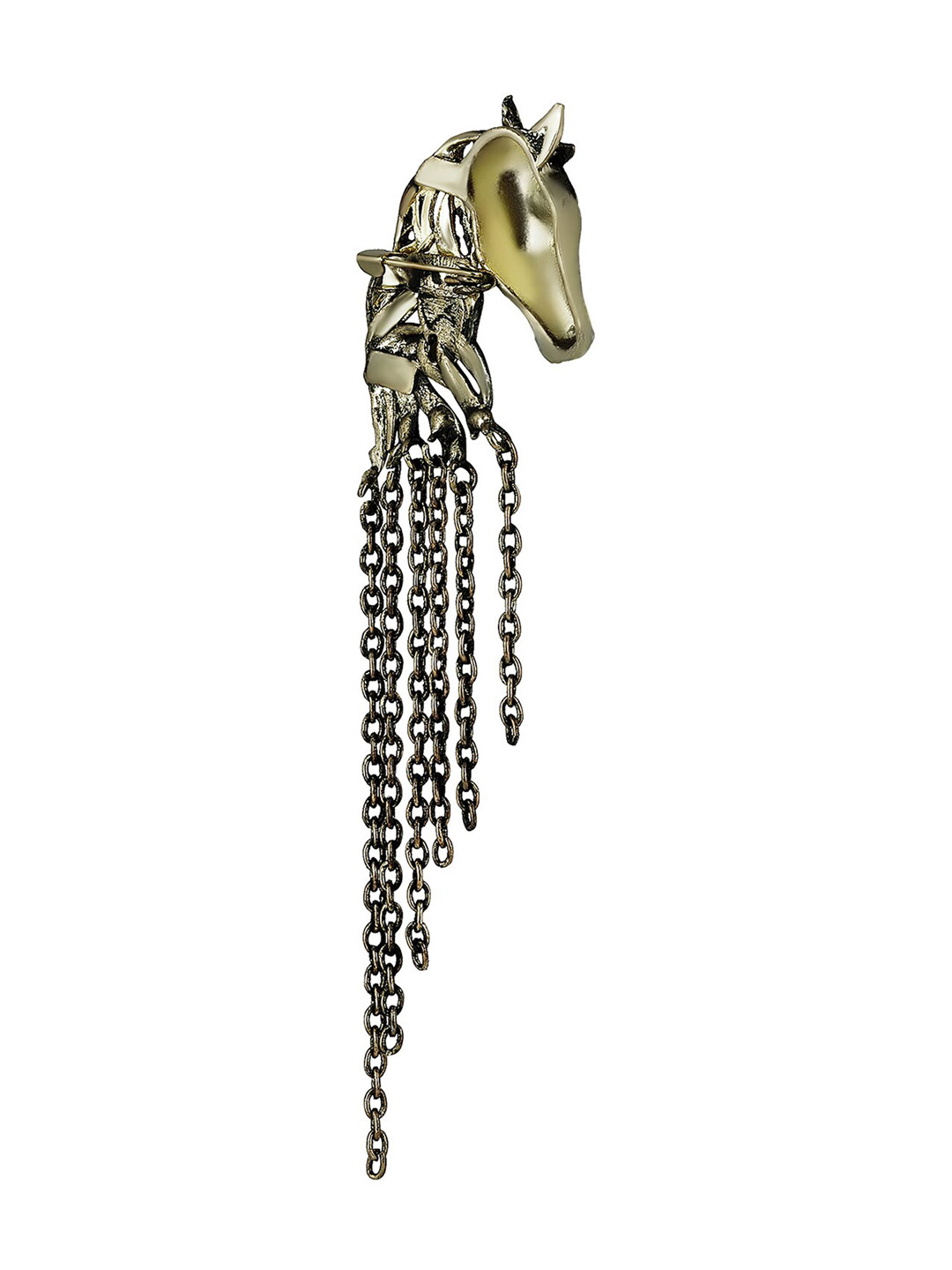 Mahi Men Horse Shaped Stone Studded Tassel Chain Brooch