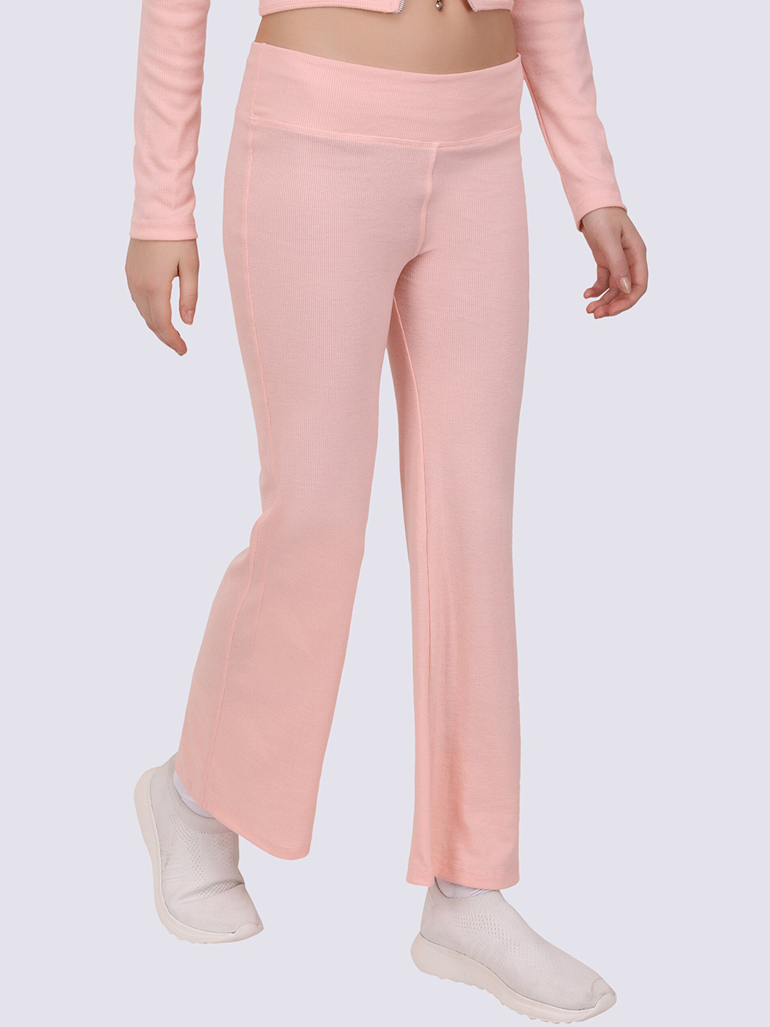 EVERDION Women Ribbed Flare Cotton Track Pant