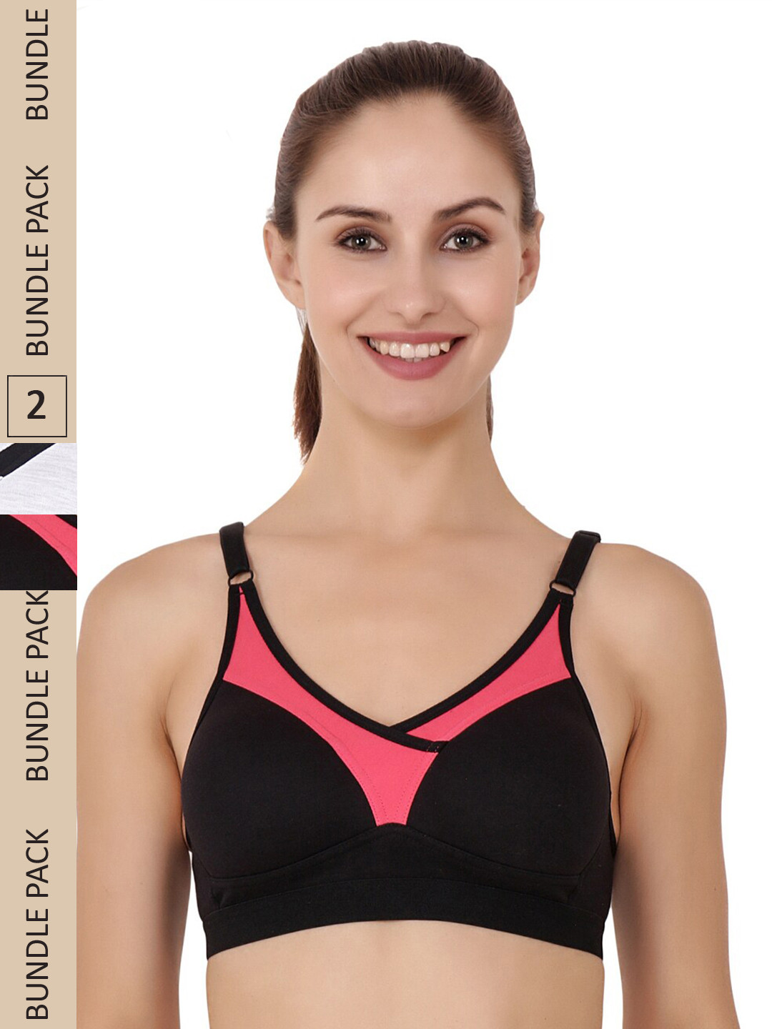 Floret Pack of 2 Non-Wired Heavily Padded Cotton Seamless Full Coverage Sports Bra