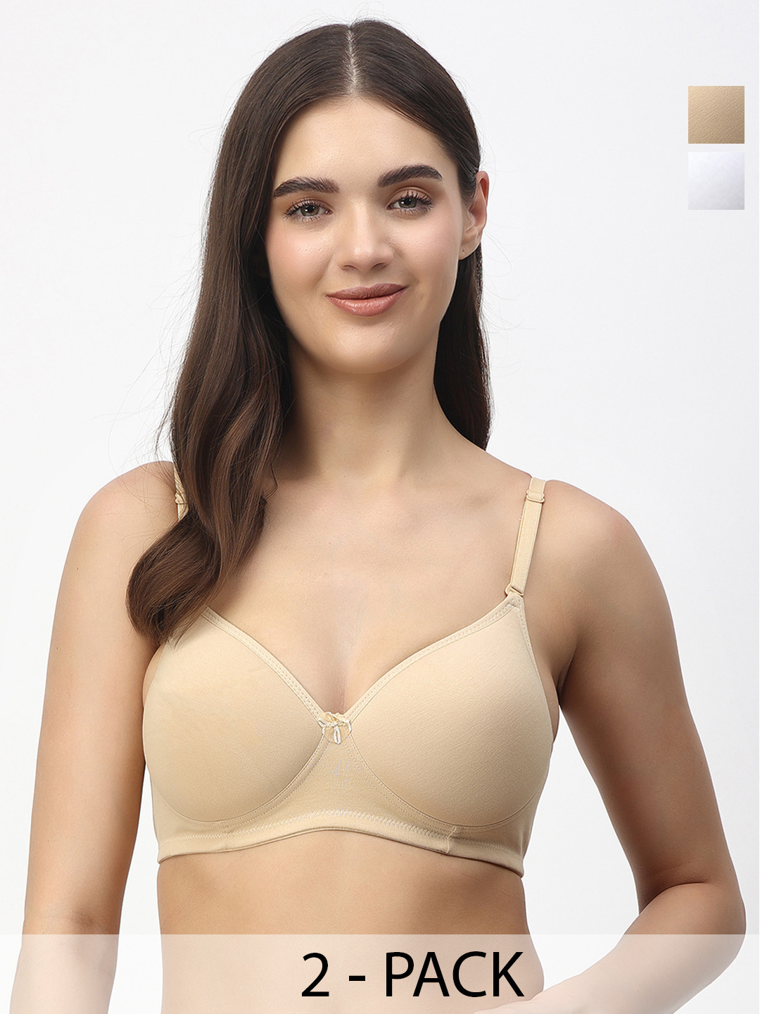 Floret Pack of 2 Seamless Heavily Padded Pushup T-Shirt Bra Molded Cup Multiway Straps