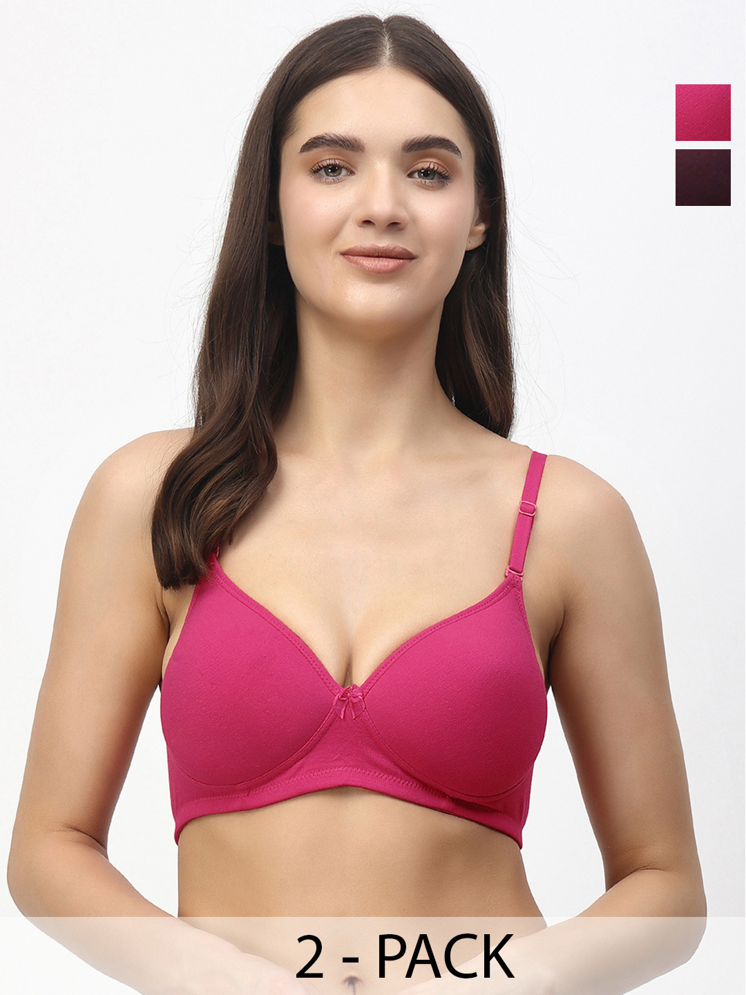 Floret Pack of 2 Seamless Heavily Padded Pushup T-Shirt Bra Molded Cup Multiway Straps
