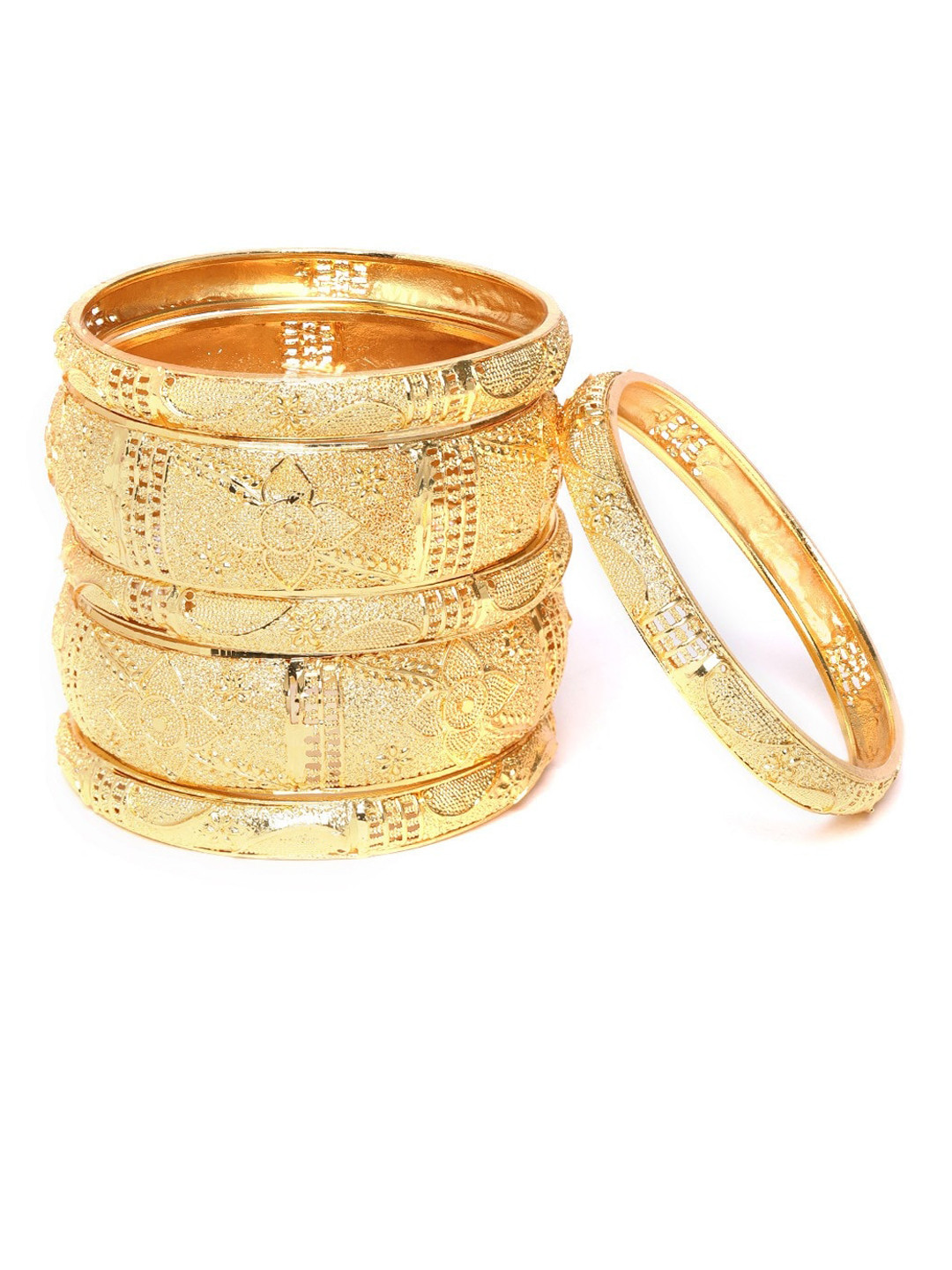 YouBella Set Of 6 Gold-Plated Floral-Patterned Antique Bangles
