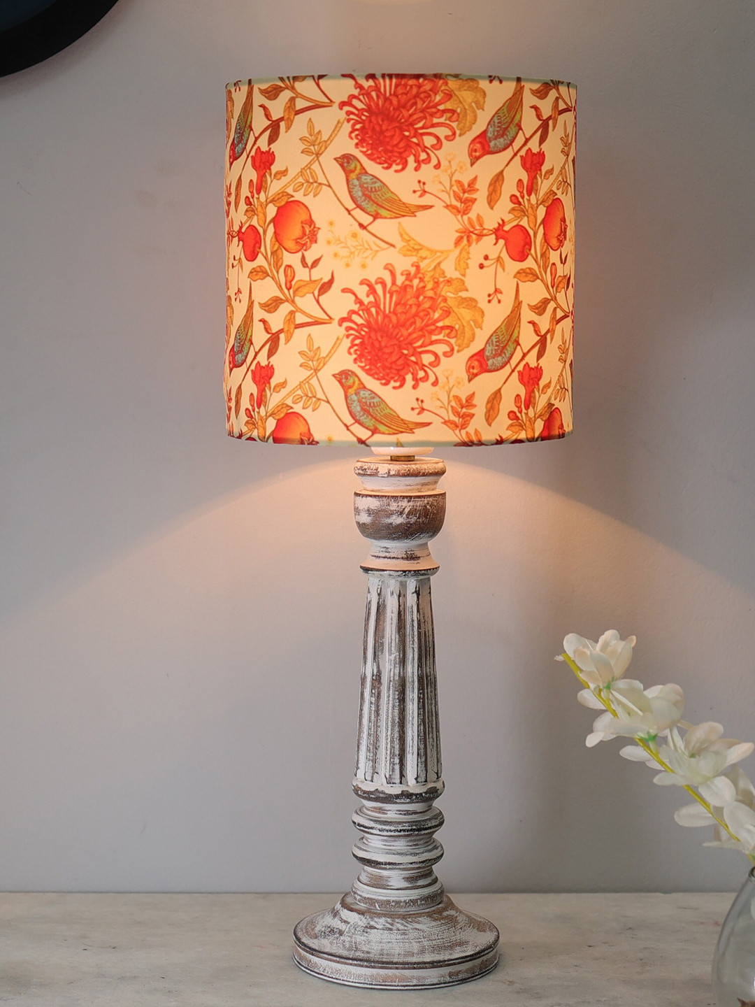 Homesake Traditional Country Cottage Beige & Orange Table Lamp With Birds & Trees Shade