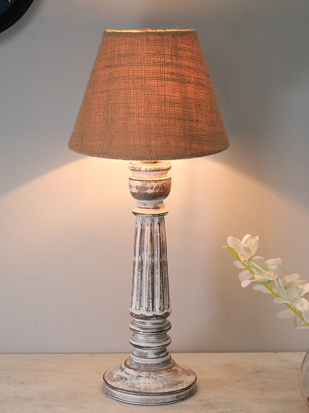 Homesake Traditional Country Beige & Brown Textured Antique Table Lamp & Jute Shade