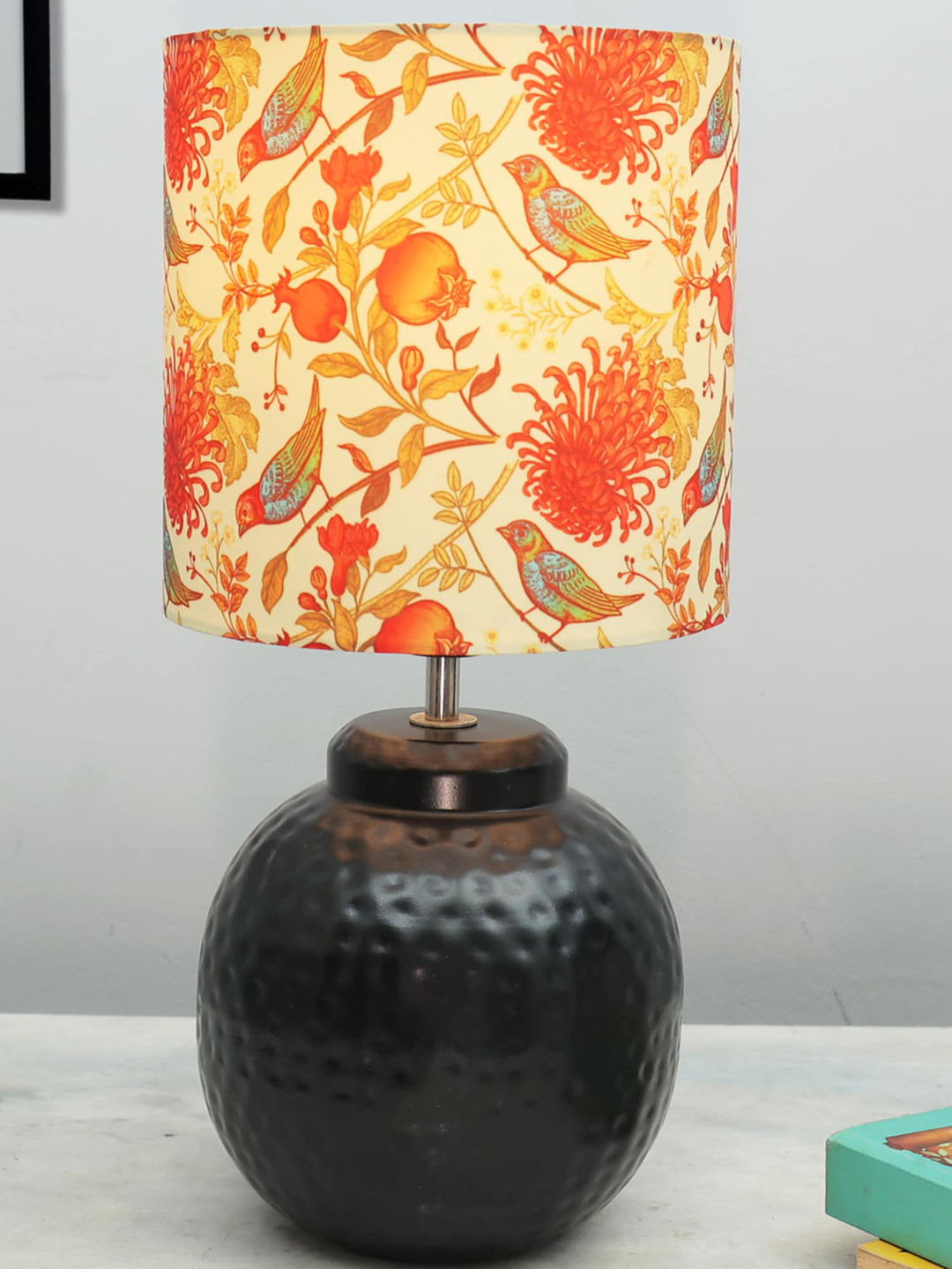 Homesake Ginger Jar Beige-Coloured Metal Table Lamp With Birds & Tree Printed Shade