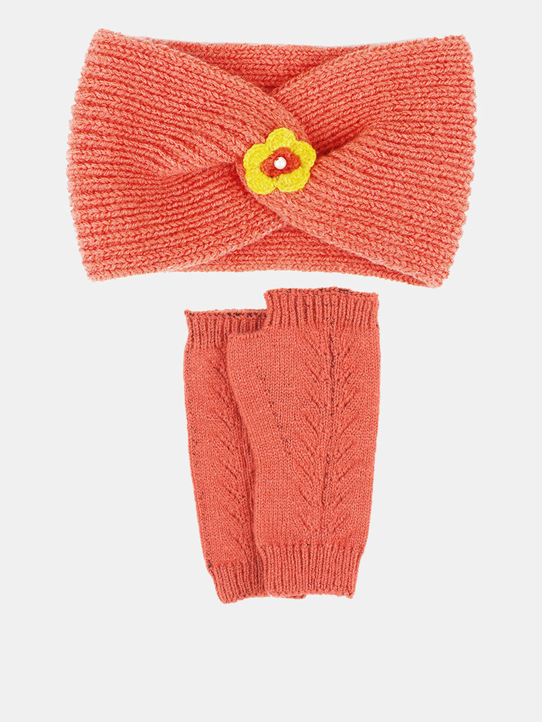Bharatasya Kids Pack Of 2 Knitted Acrylic Thermal Gloves With Headband