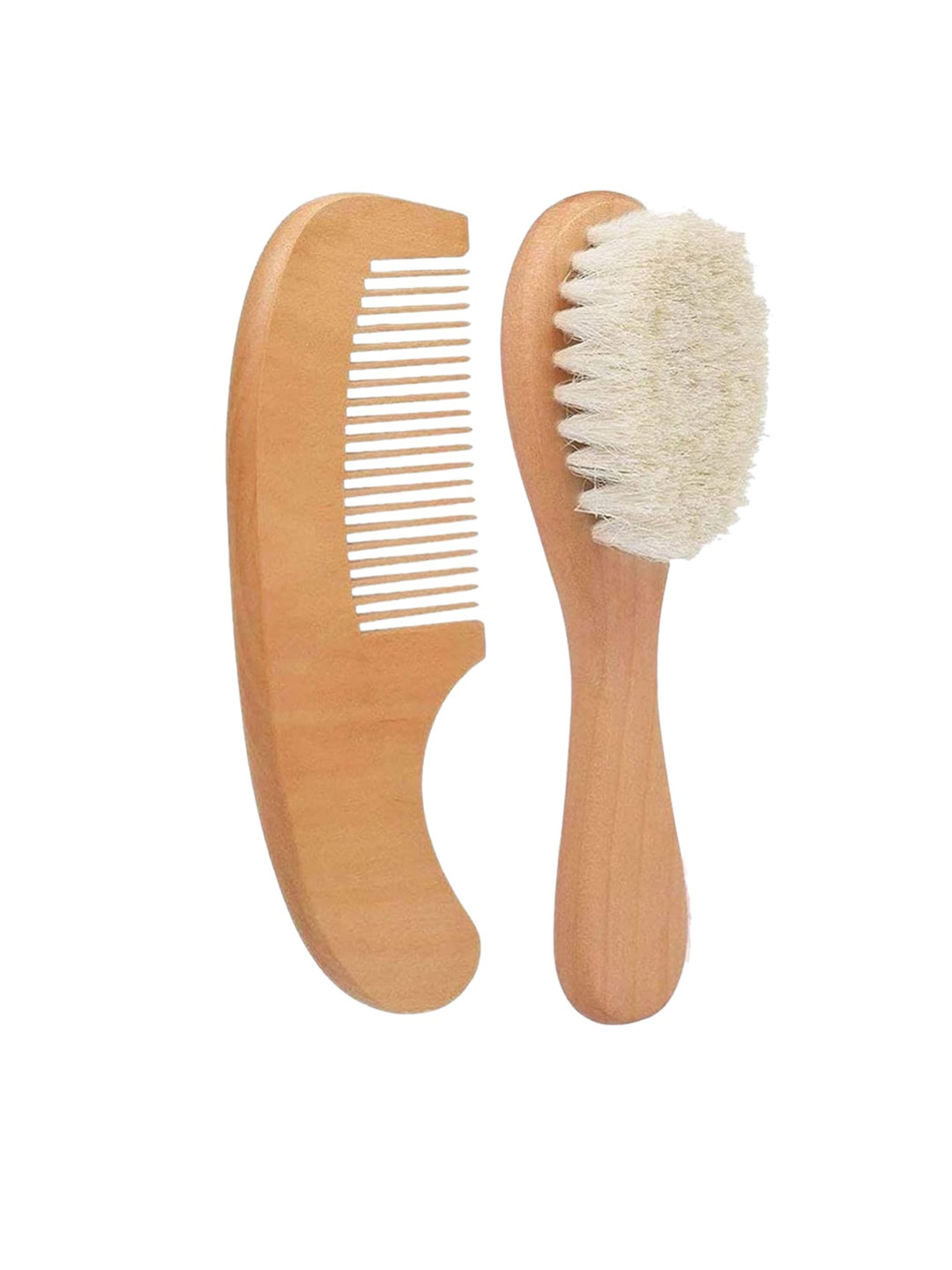 YOUSTYLO Infants Set of Soft Bristle Brush & Wooden Handle Comb - Brown