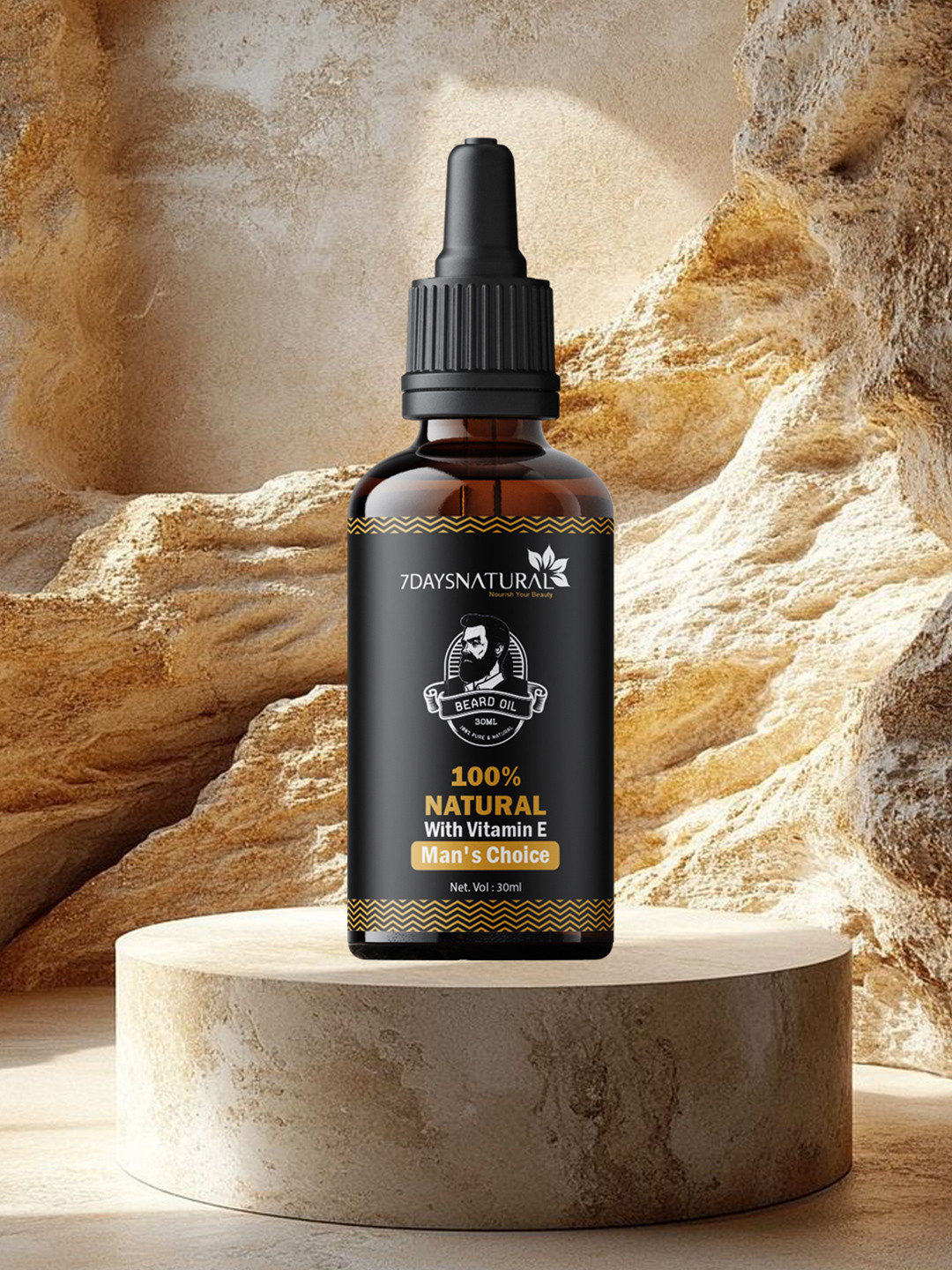 7DAYSNATURAL Men Pure Organic 100% Natural Beard Oil with Tea Tree & Jojoba Oil - 30ml