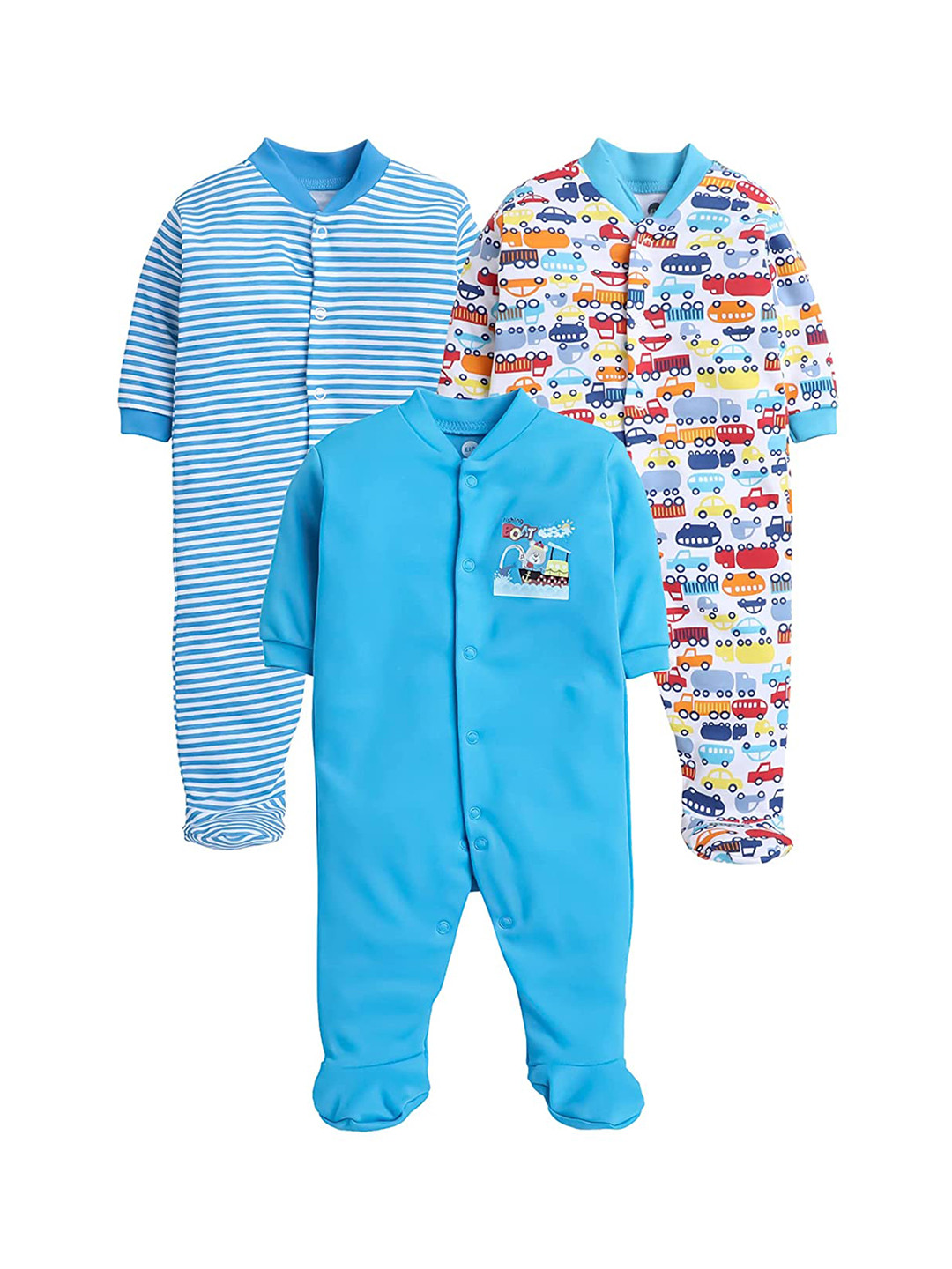 EIO Infant Kids Pack of 3 Printed Cotton Sleepsuits