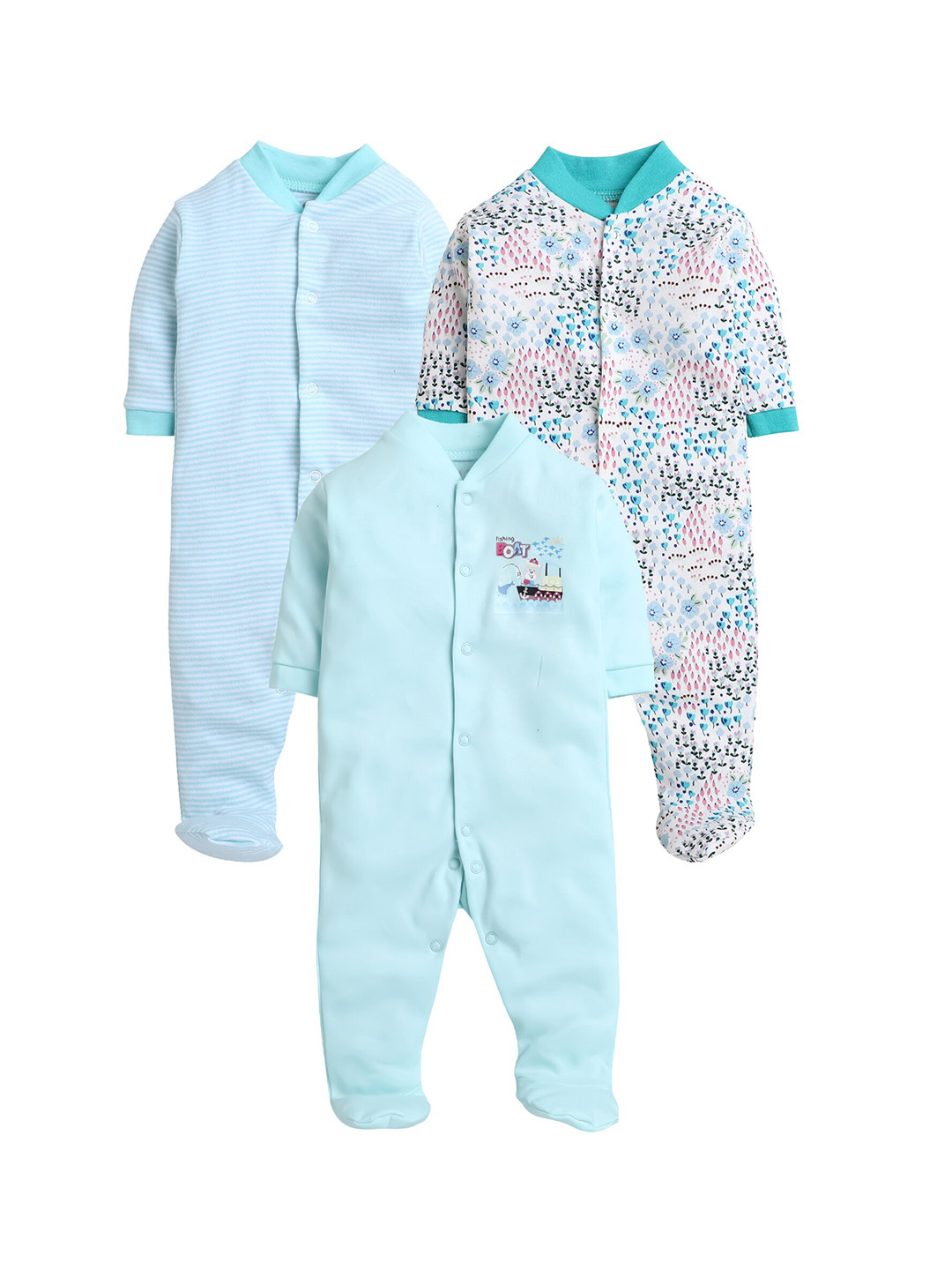 EIO Infant Kids Pack of 3 Printed Cotton Sleepsuits
