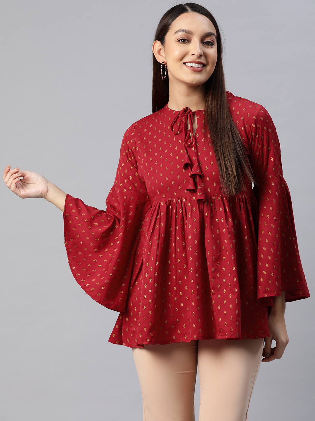 MBE Woman Print Block Print Crepe Top