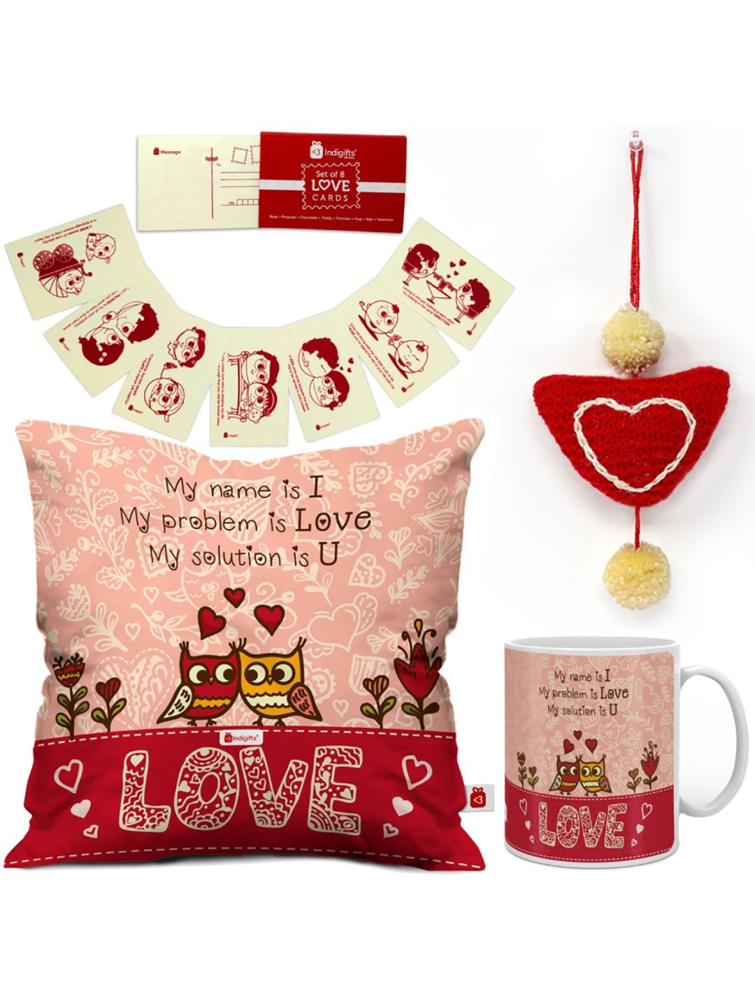 Indigifts Pack of 4 Peach & Red Valentines Day Home Gift Set