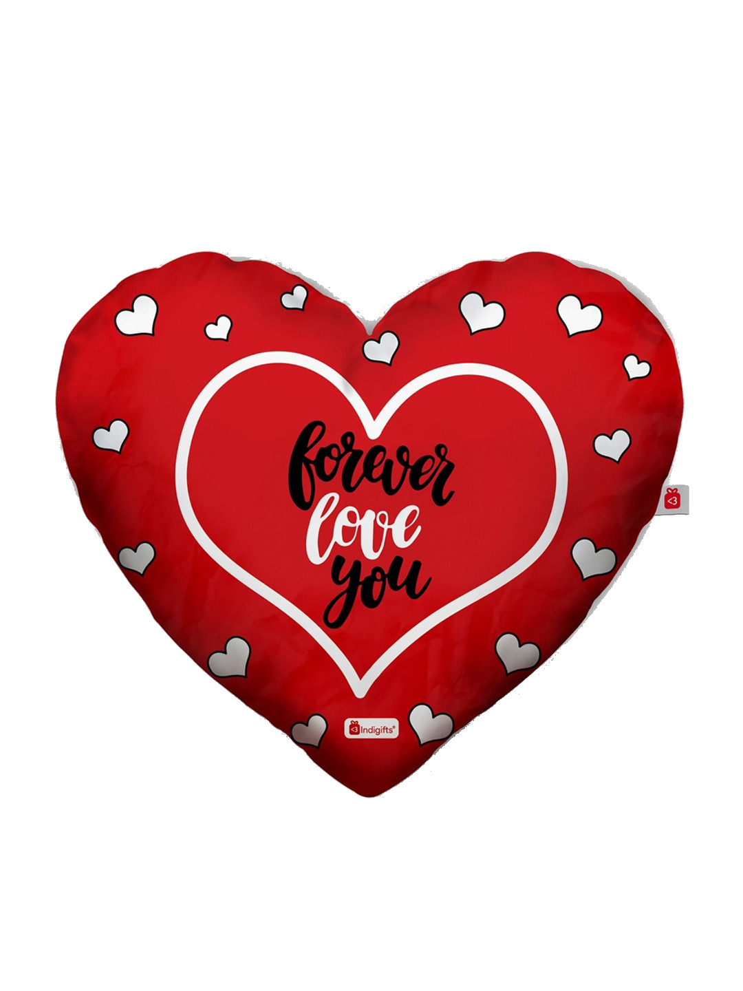 Indigifts Red Printed Heart-Shaped Pre-Filled Cushion