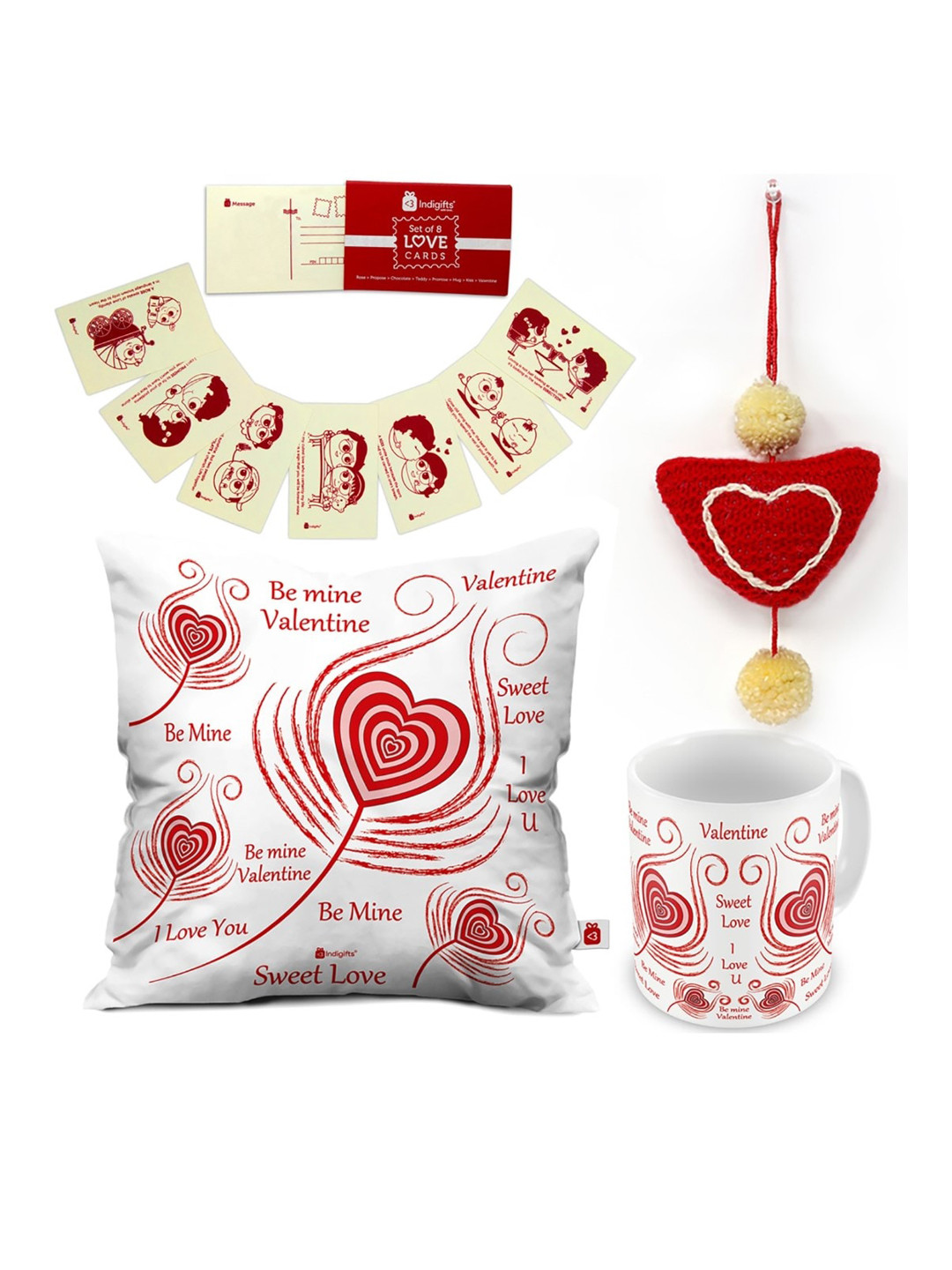 Indigifts White & Red Pack of 4 Be My Valentine Quote Valentines Day Gift Set
