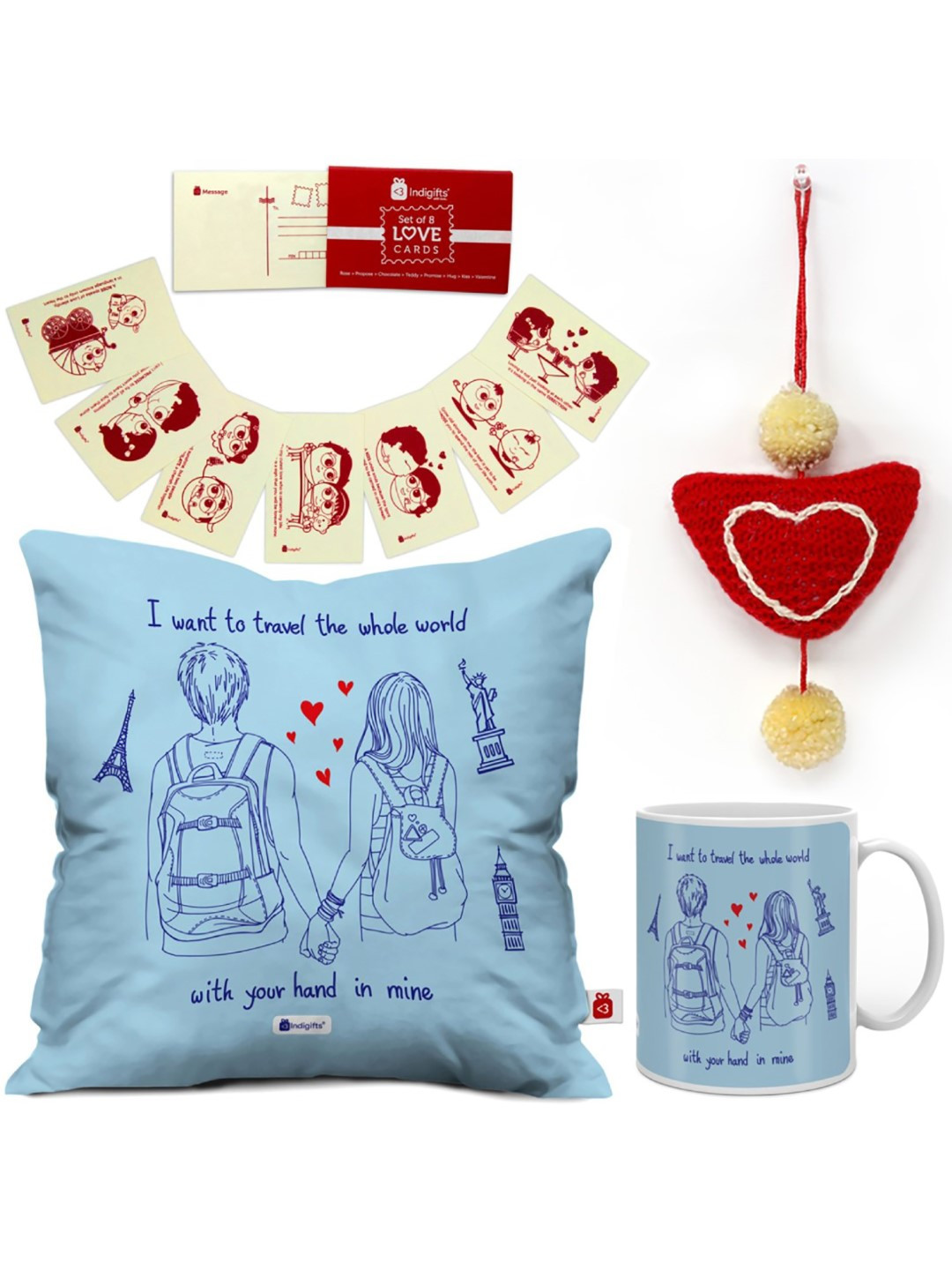 Indigifts Blue Pack of 4 Travel Quote Valentines Day Gift Set