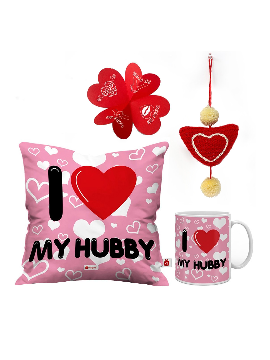 Indigifts Pink & Red I Love My Hubby Quote Valentines Day Gift Set