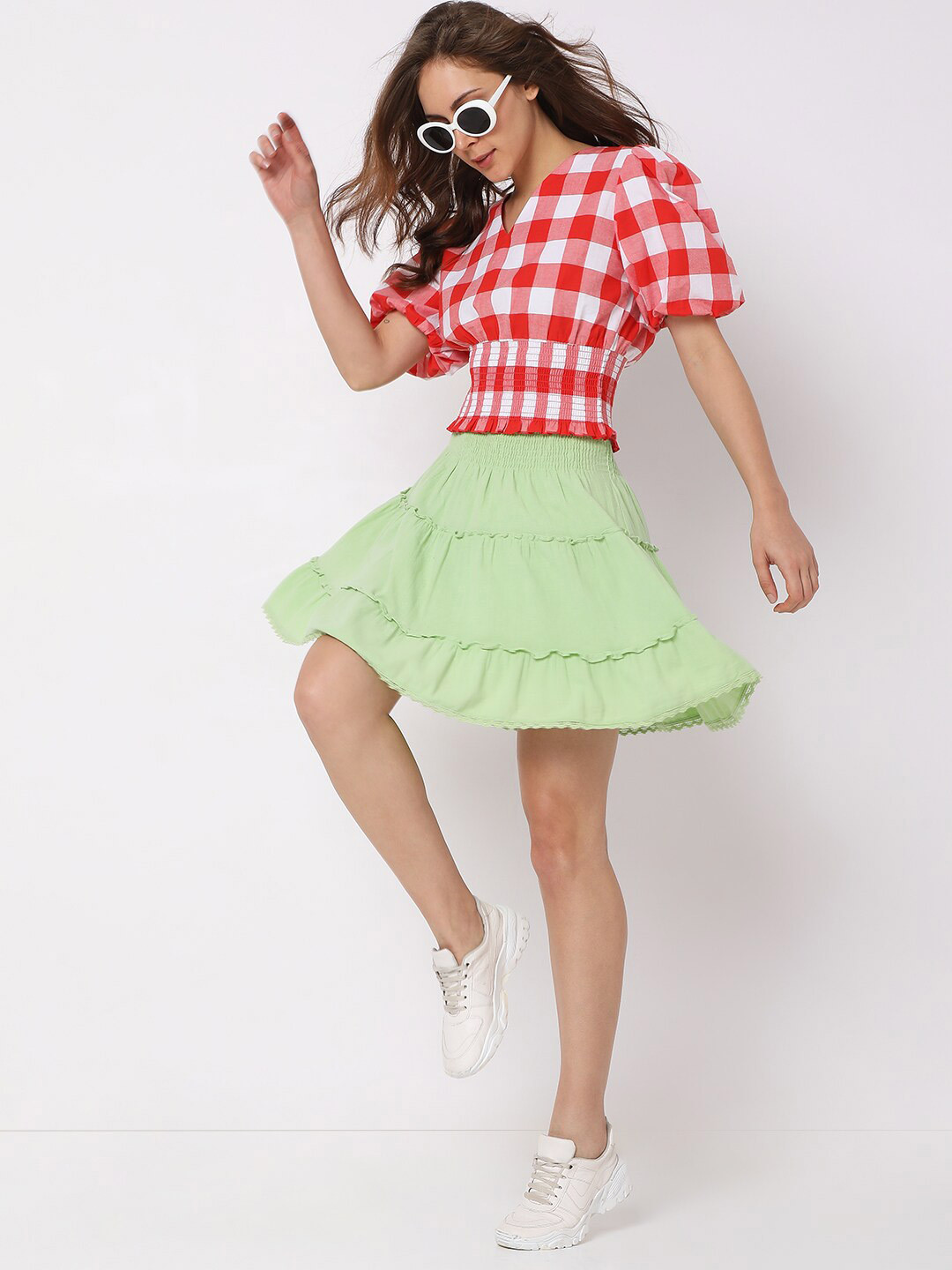 Vero Moda Checked Peplum Cotton Top