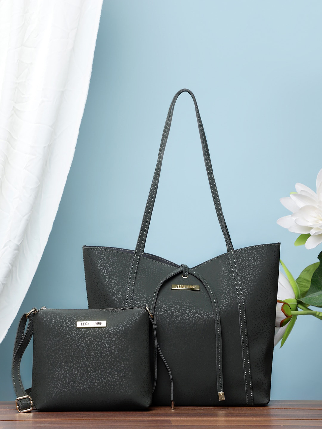 LEGAL BRIBE Pack of 2 Textured Oversized Structured Tote Bag