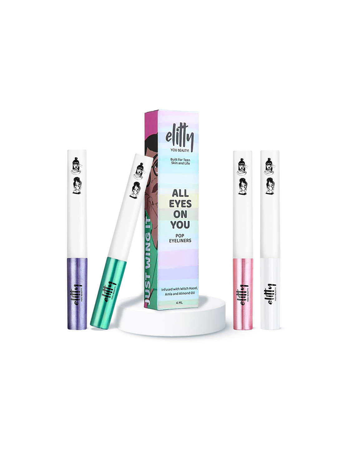 Elitty Teen Girls Set of 4 Eye Gotta Feeling Smudge Proof & Metallic Pop Eyeliner