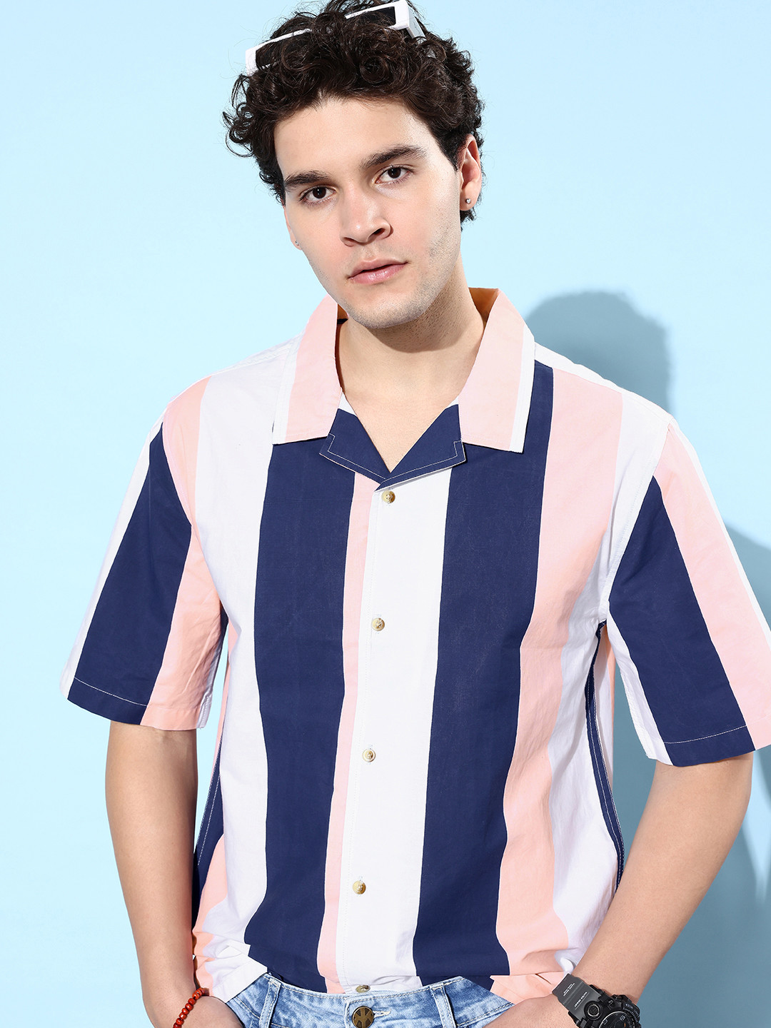 Kook N Keech Navy Blue  Cotton Nostalgic Back to School Retro Streaks Shirt