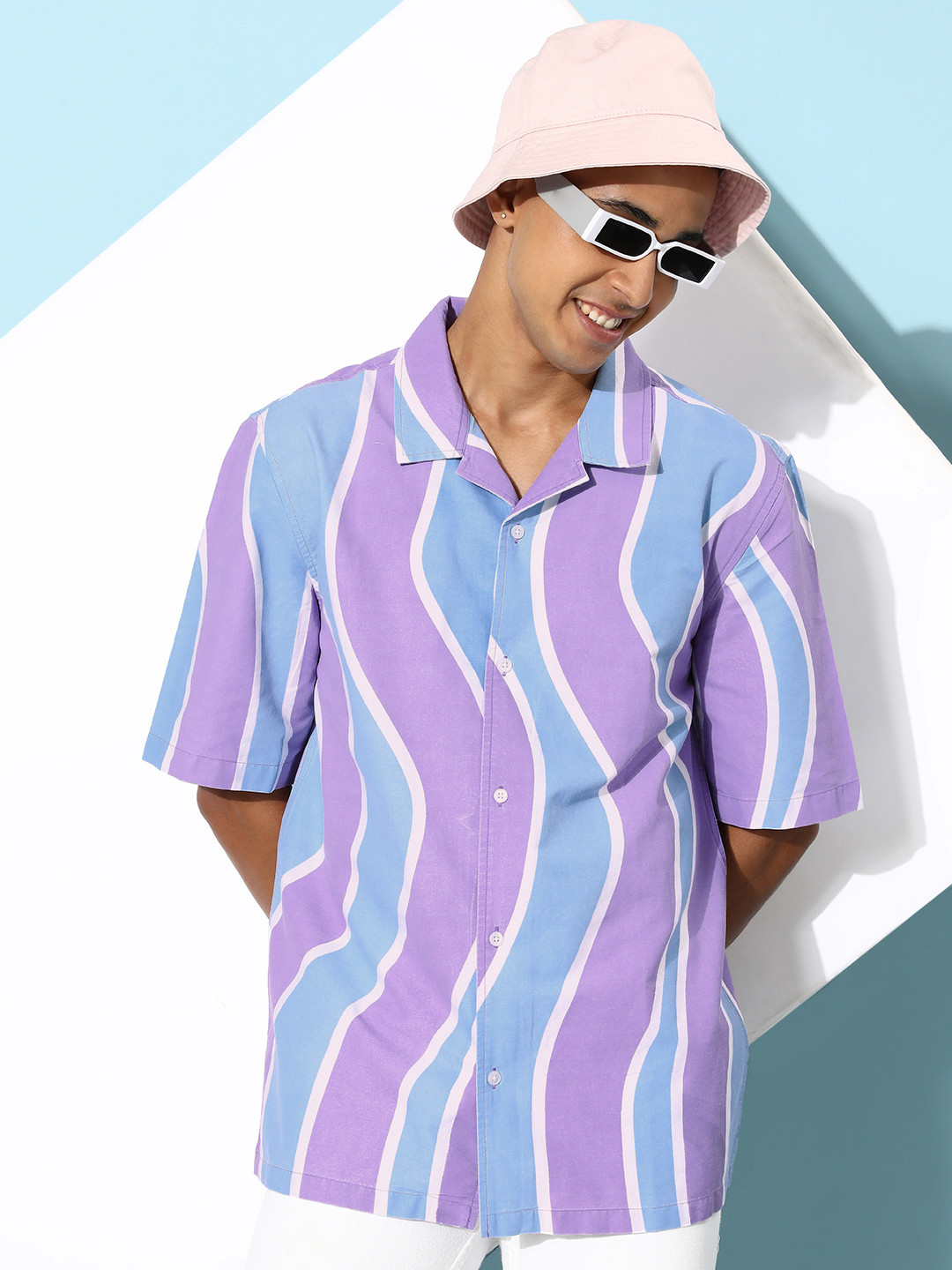 Kook N Keech Men Regal Purple Multi Stripes Pure Cotton Forever Vacay Resort Fantasy Shirt