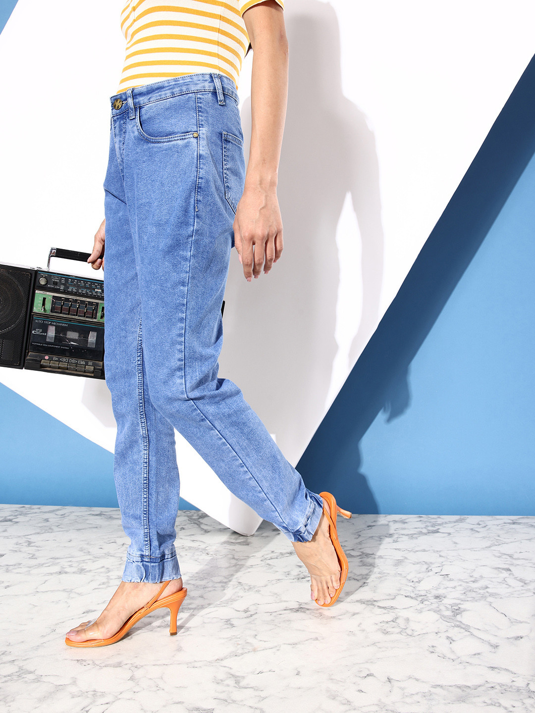 Kook N Keech Women Ocean Blue Jogger Acid Wash Stretchable Upgraded denims Jeans