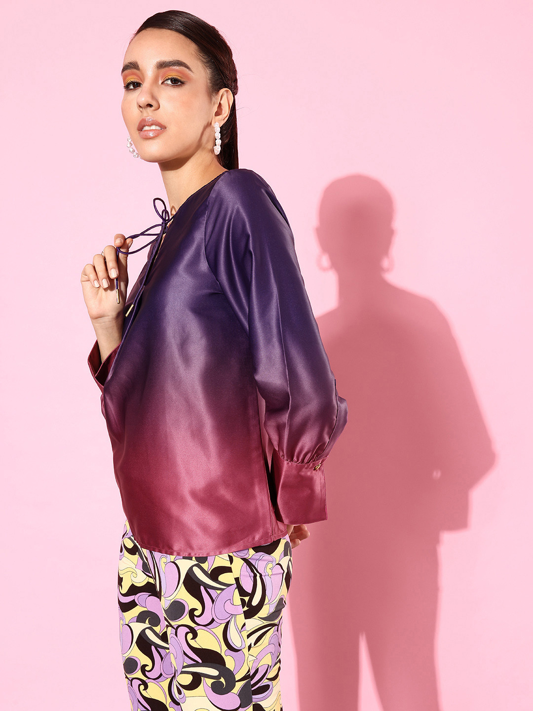 Chemistry Tie-Up Neck Hello Monsoon-Hyper Graphics Ombre Top