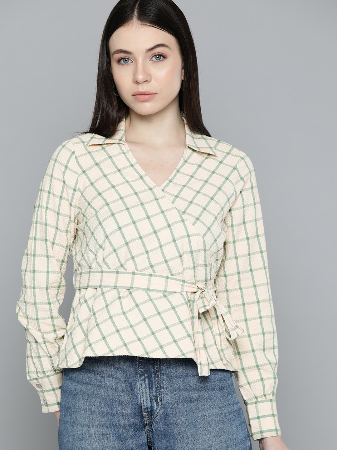 Chemistry Checked Pure Cotton Wrap Top