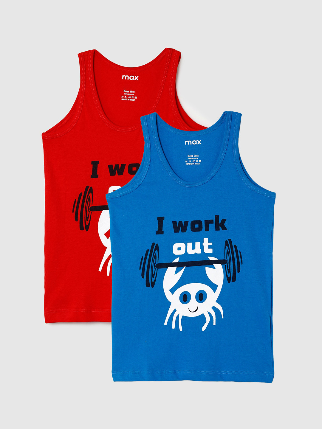 max Boys Pack Of 2 Cotton Printed Innerwear Vests