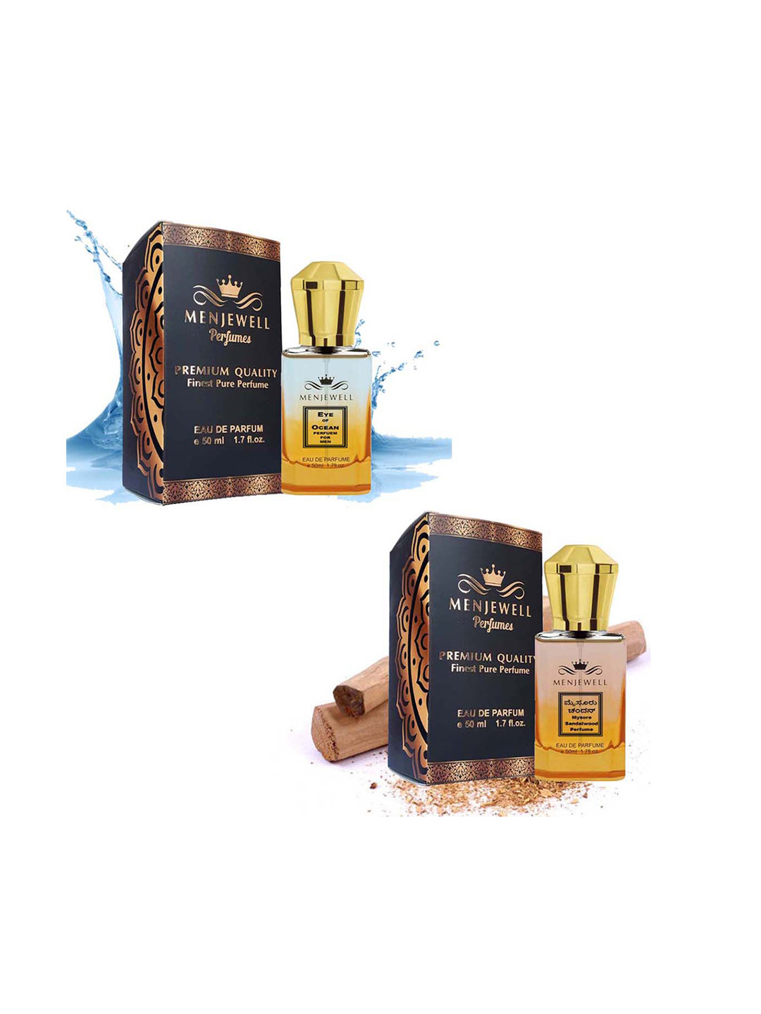 Menjewell Set of Men Eye of Ocean & Women Mysore Sandalwood Eau De Parfum-50 ml Each