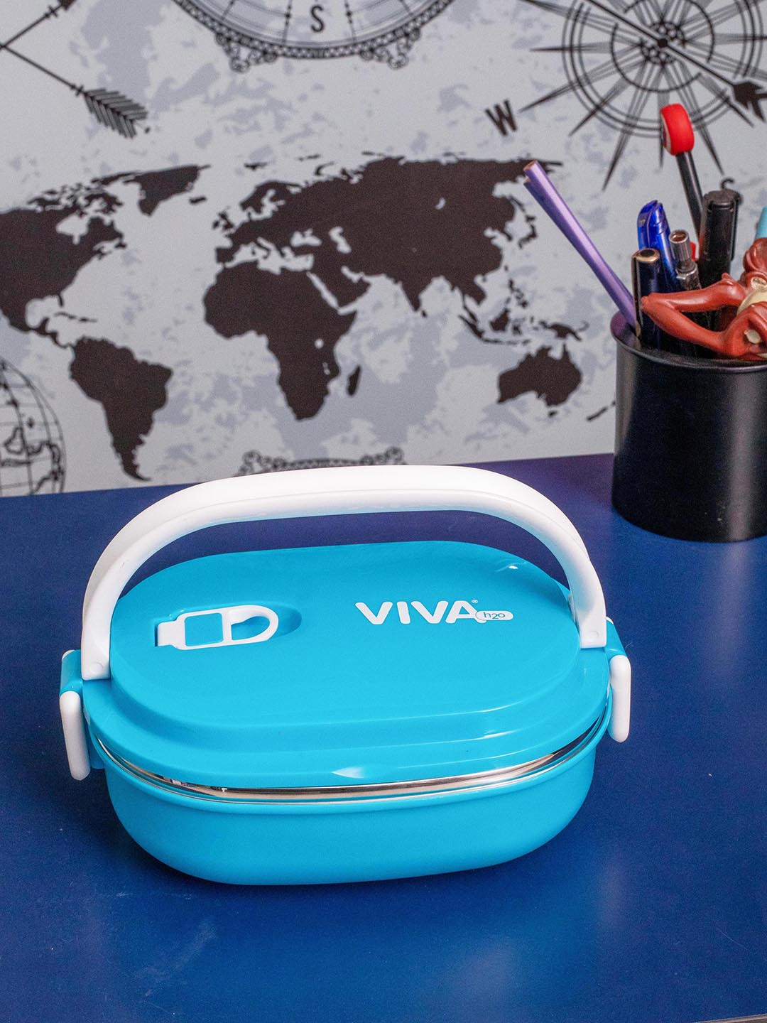 VIVA h2o Blue Solid Plastic Dishwasher Safe 3PCs Lunch Box With Spoon and Fork