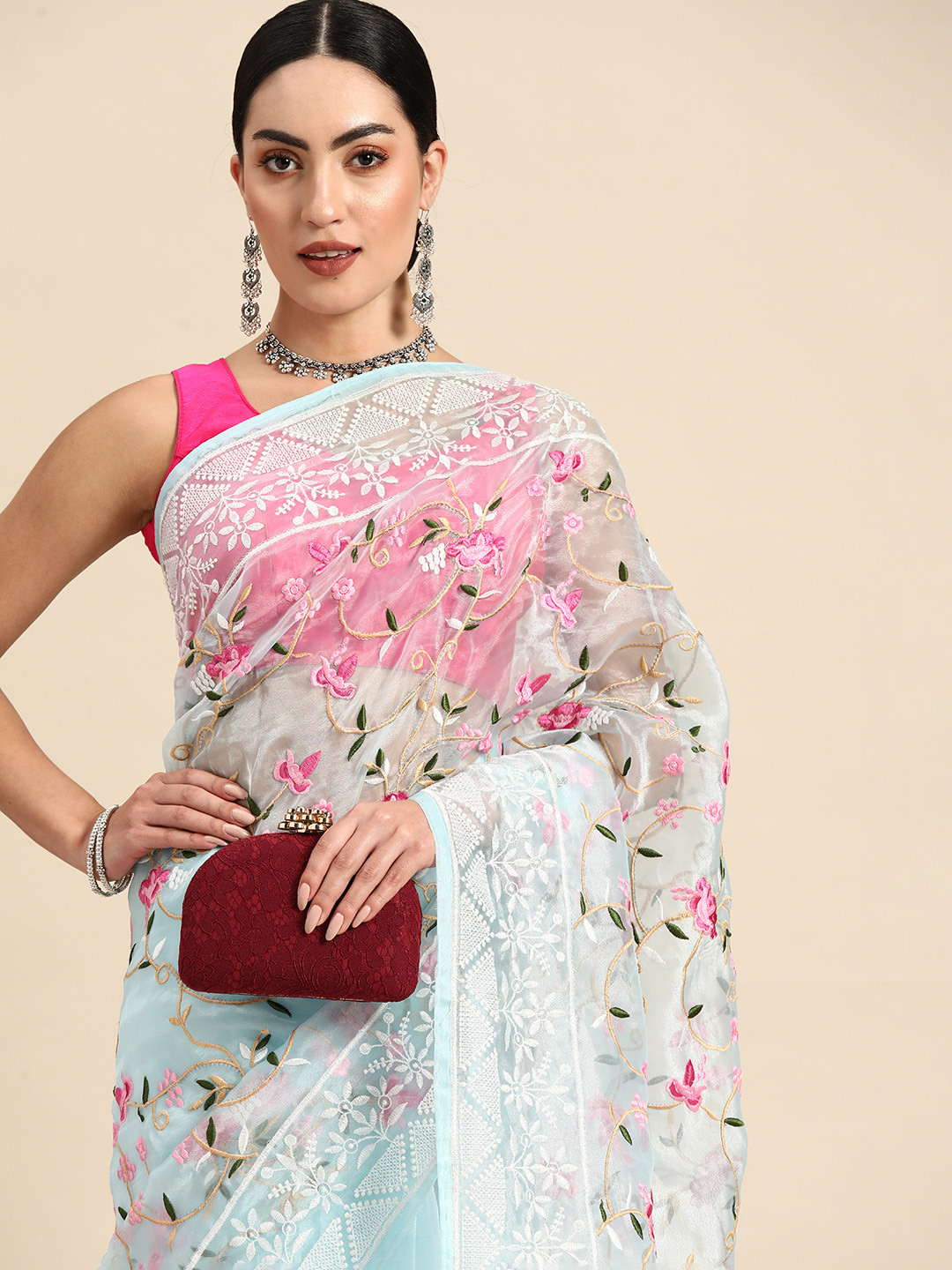 Anouk Floral Embroidered Organza Saree