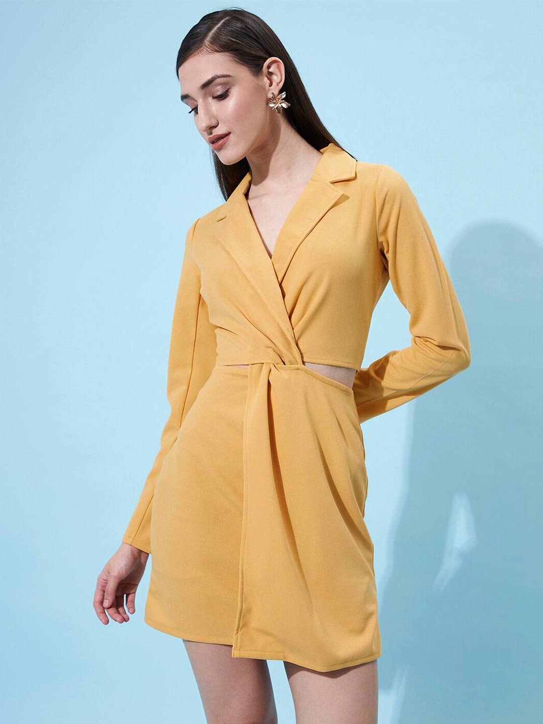 Athena Lapel Collar Long Sleeves Cut Out Blazer Dress