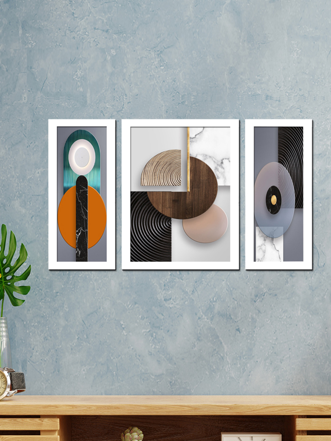 WENS Set Of 3 White & Black Nordic Modern Framed Wall Art