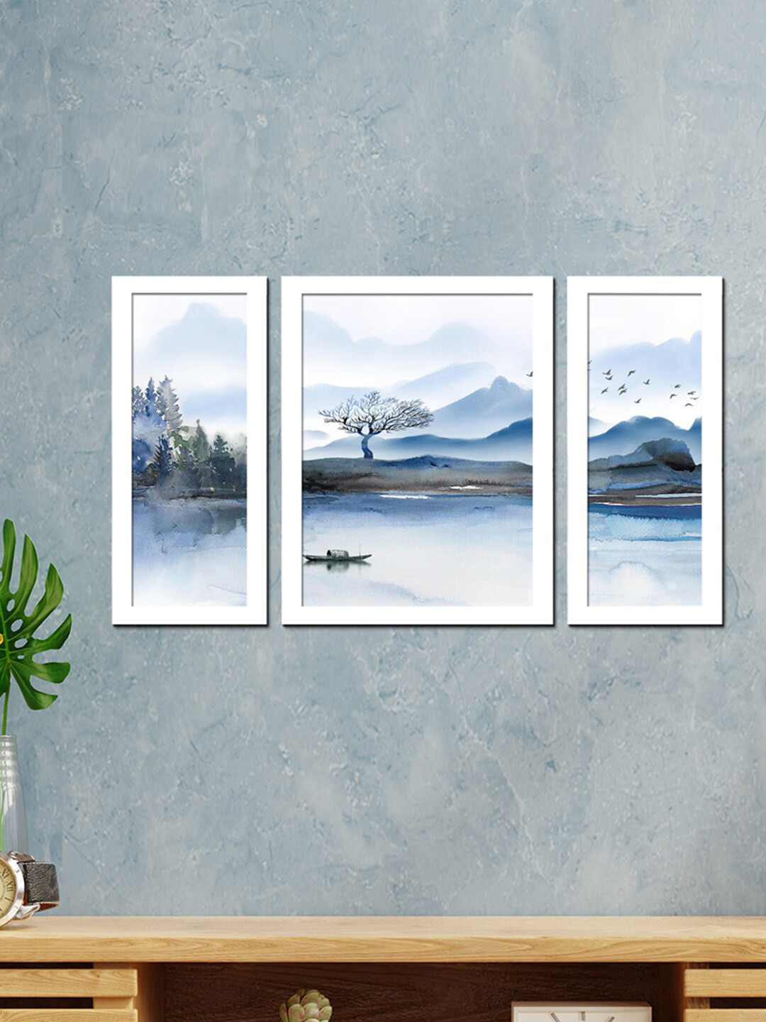 WENS Beautiful Nature Wood 3 Pcs Wall Rectangle Paintings Wall Art - 13.5x24In