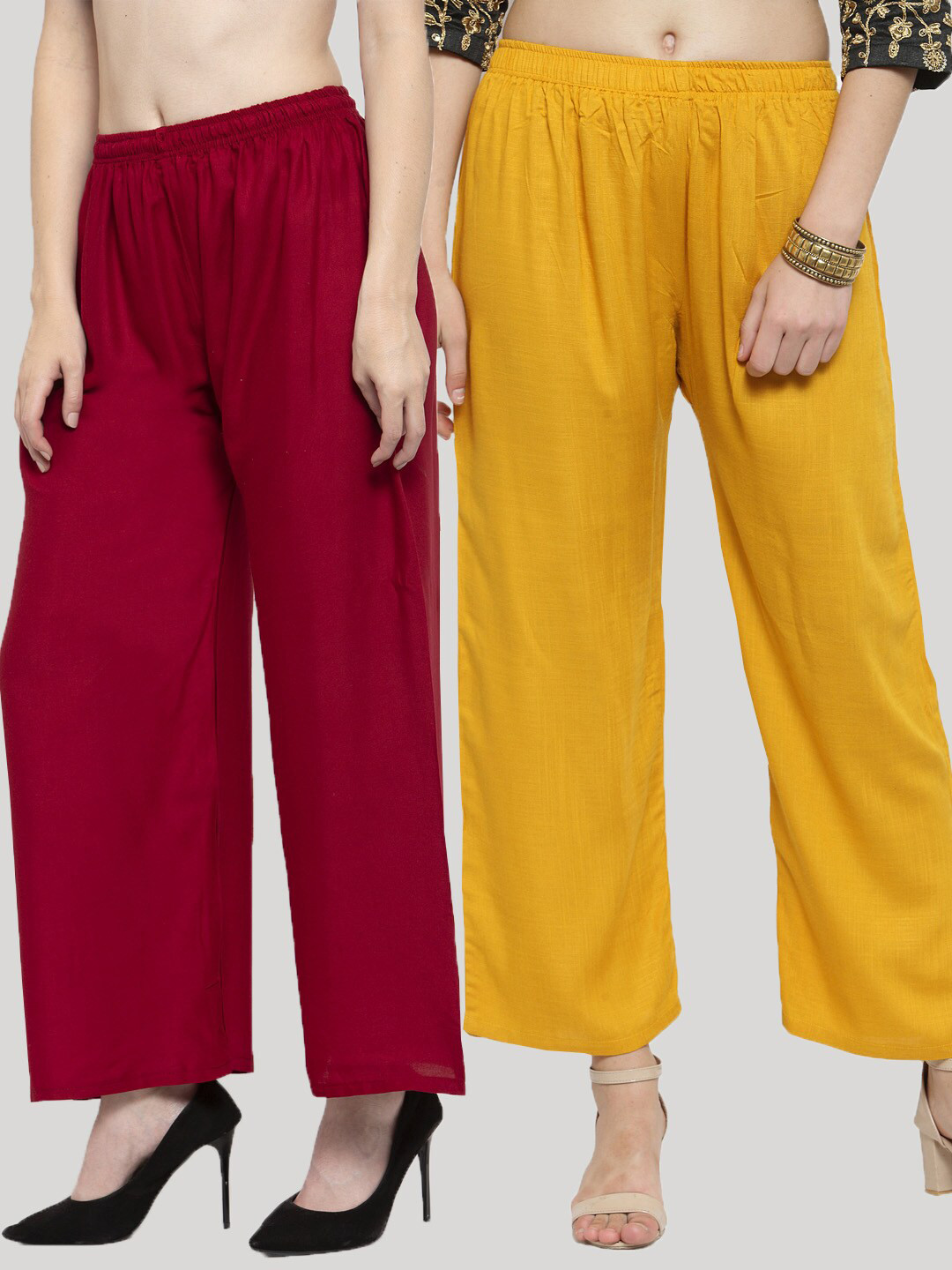 Clora Creation Women Pack of 2 Solid Rayon Straight Palazzos
