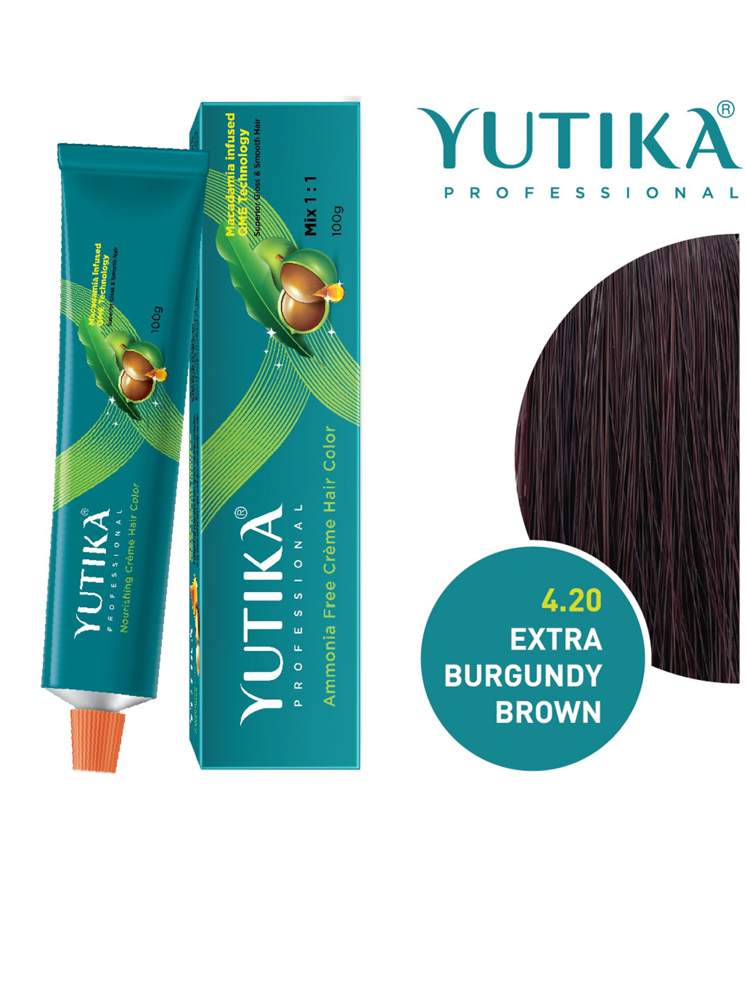 YUTIKA Professional Ammonia Free Creme Hair Colour 100 gm - Extra Burgundy Brown 4.20