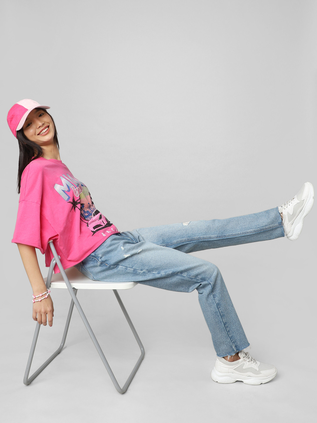 ONLY Women Straight Fit High-Rise Low Distress Raw Edge Cotton Stretchable Jeans