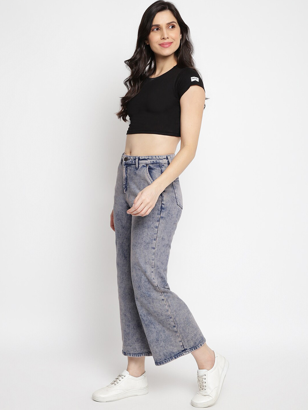 TALES & STORIES Women Flared Heavy Fade Cotton Jeans