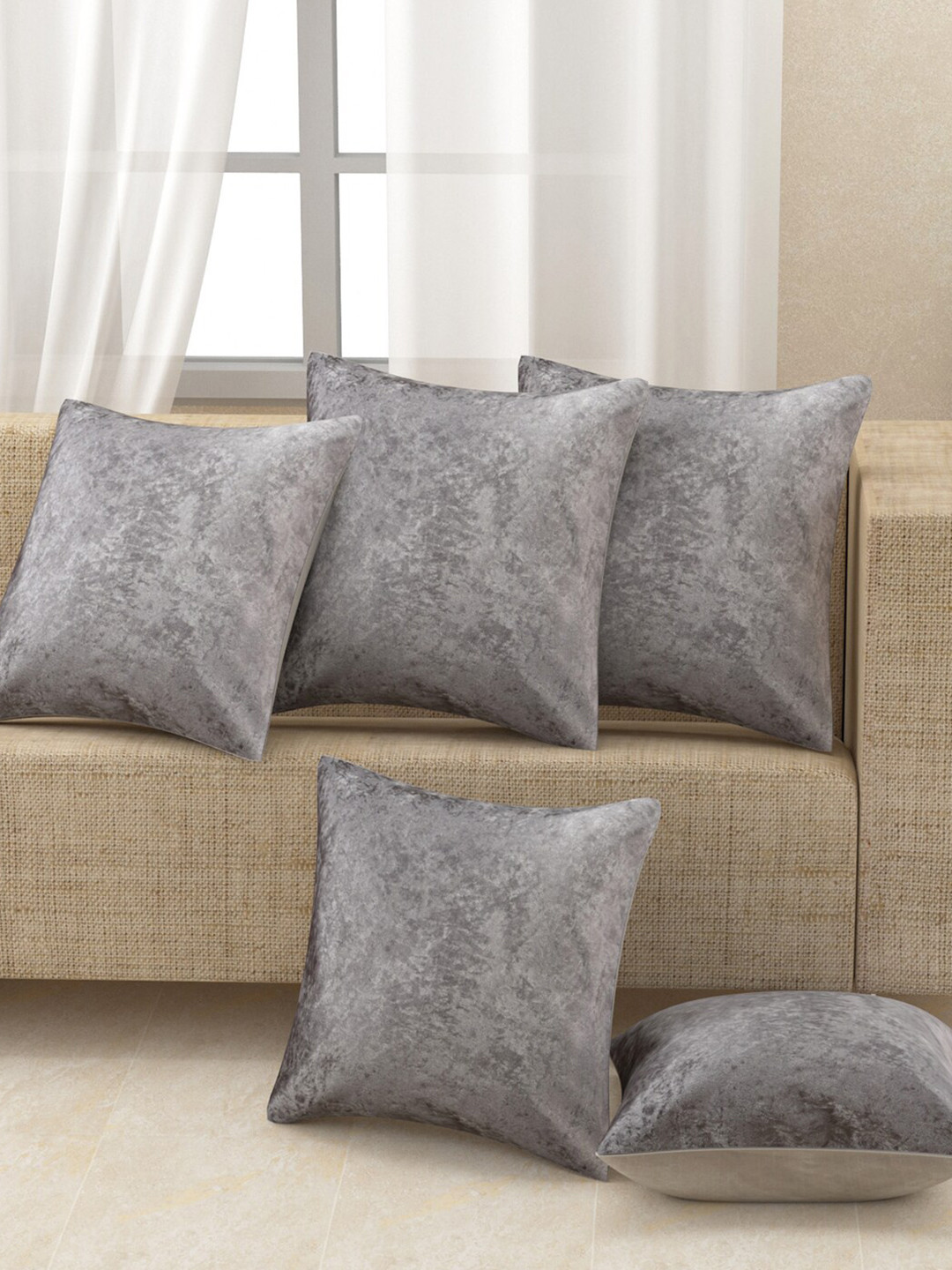 Nendle Silver Velvet Durable 5 Piece Square Cushion Covers - 15.7 x 15.7 Inches
