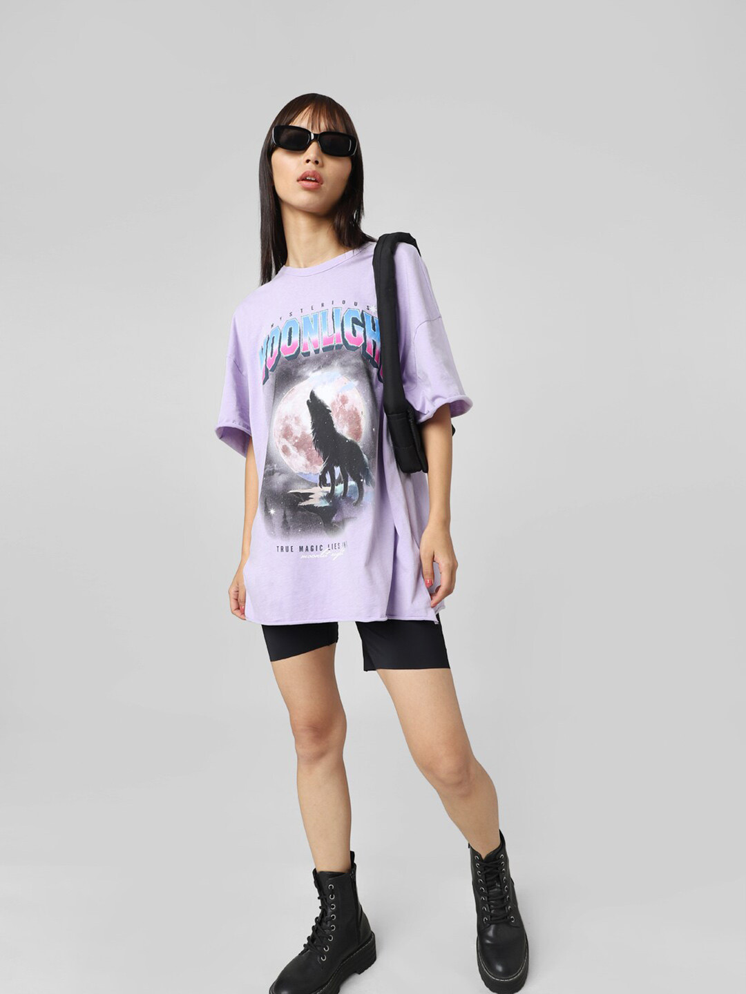 ONLY Women Purple Printed Oversize T-shirt