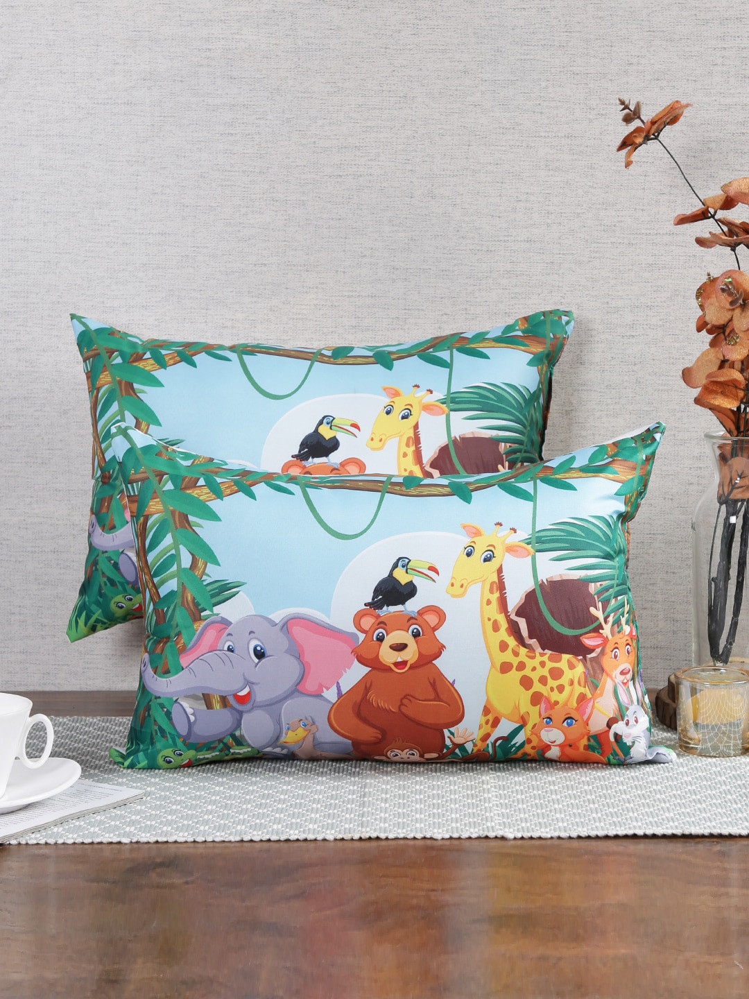 Emerald Blue & Brown 2 Piece Graphic Printed Cushions