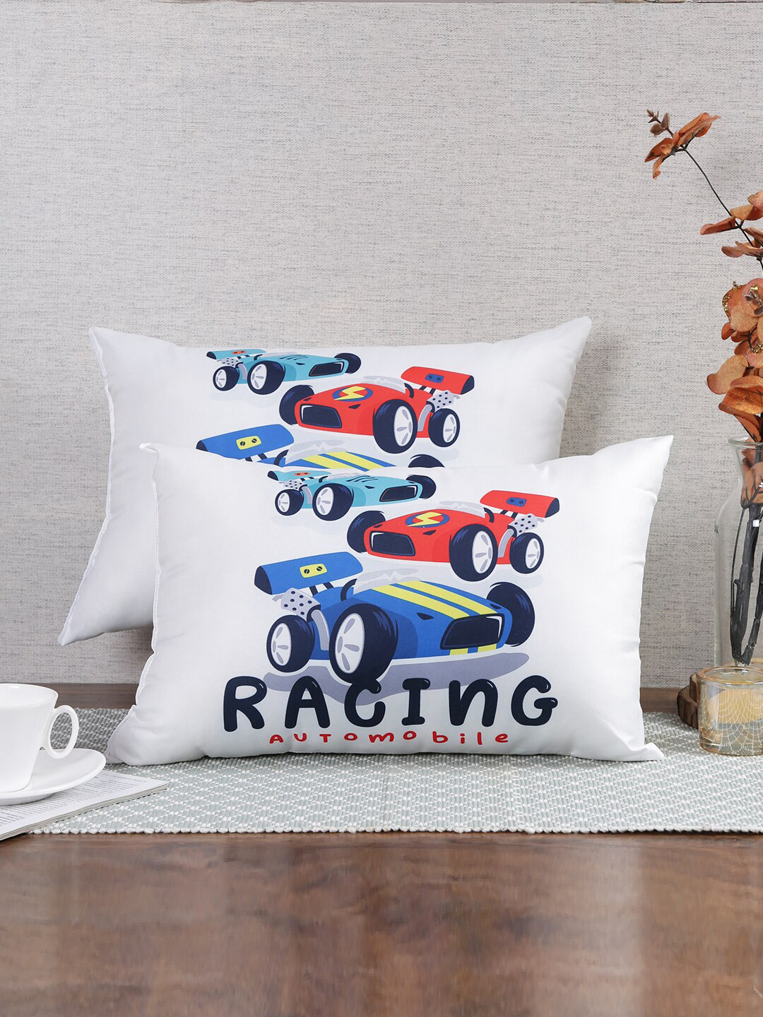 Emerald White & Red 2 Pieces Conversational Printed Cushions Inserts